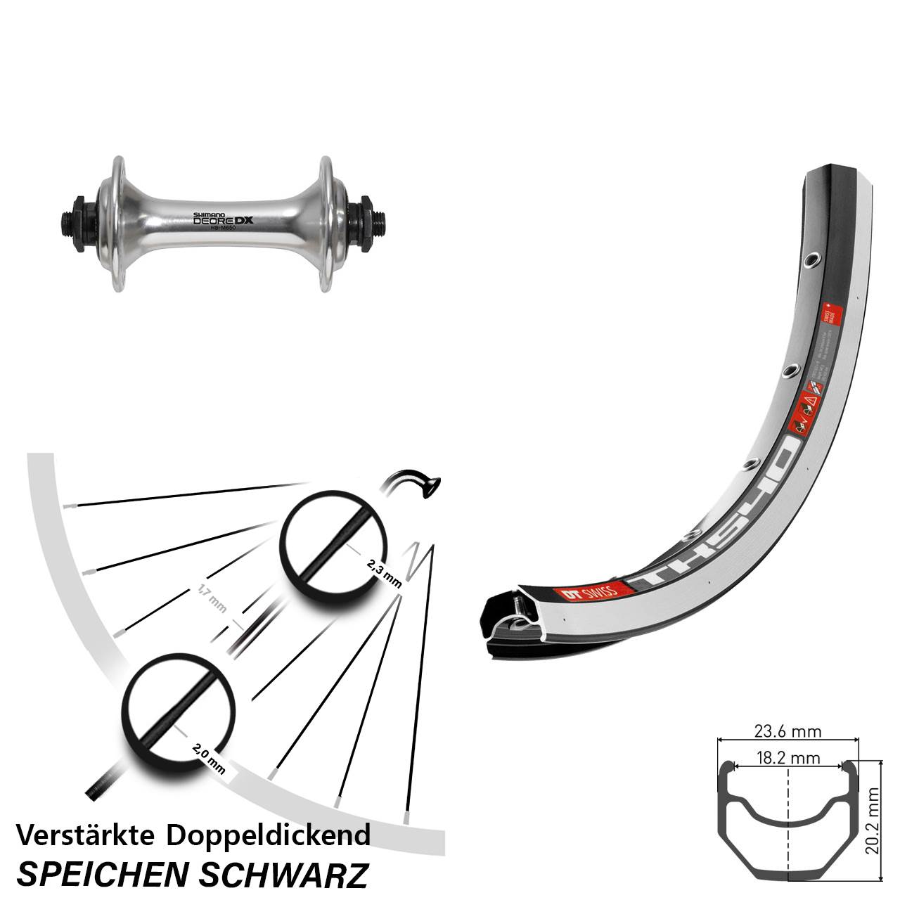 Vorderrad 28 Zoll DT Swiss TK 540 Shimano Deore DX für Schnellspanner