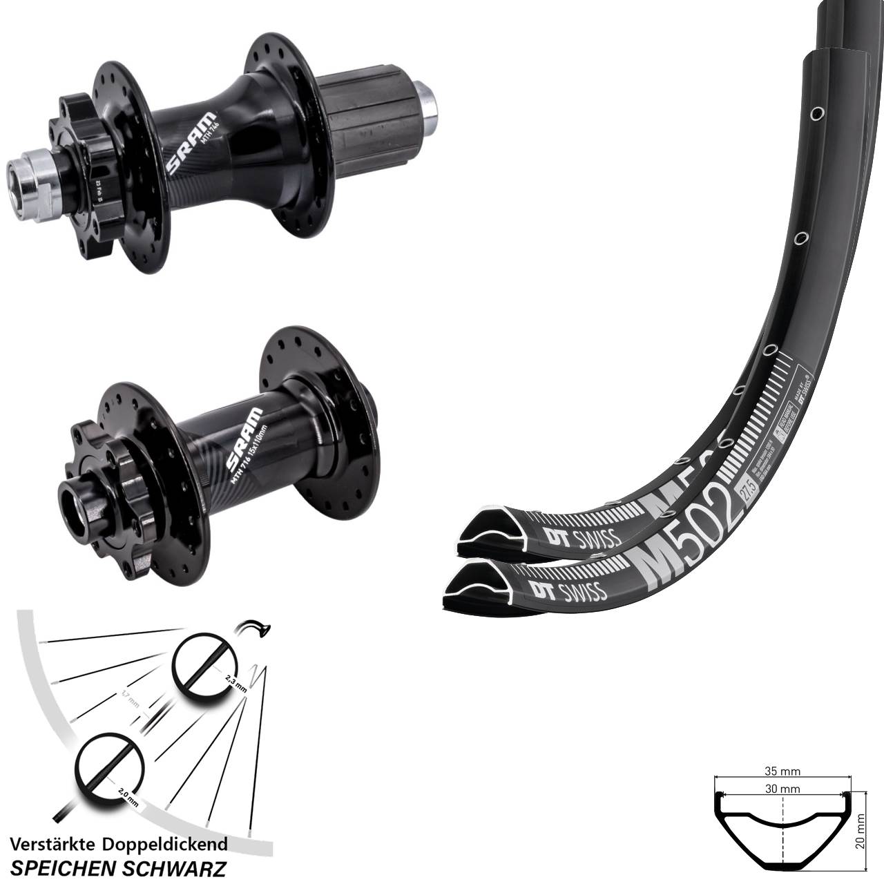 Disc Laufradsatz 15x110 12x148 27,5 Zoll DT Swiss M502 Sram 716 746 8-11 fach