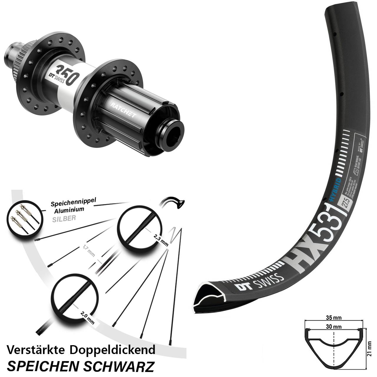 Hinterrad Centerlock 29 Zoll DT Swiss HX 531-350 8-11 fach HG 12x142