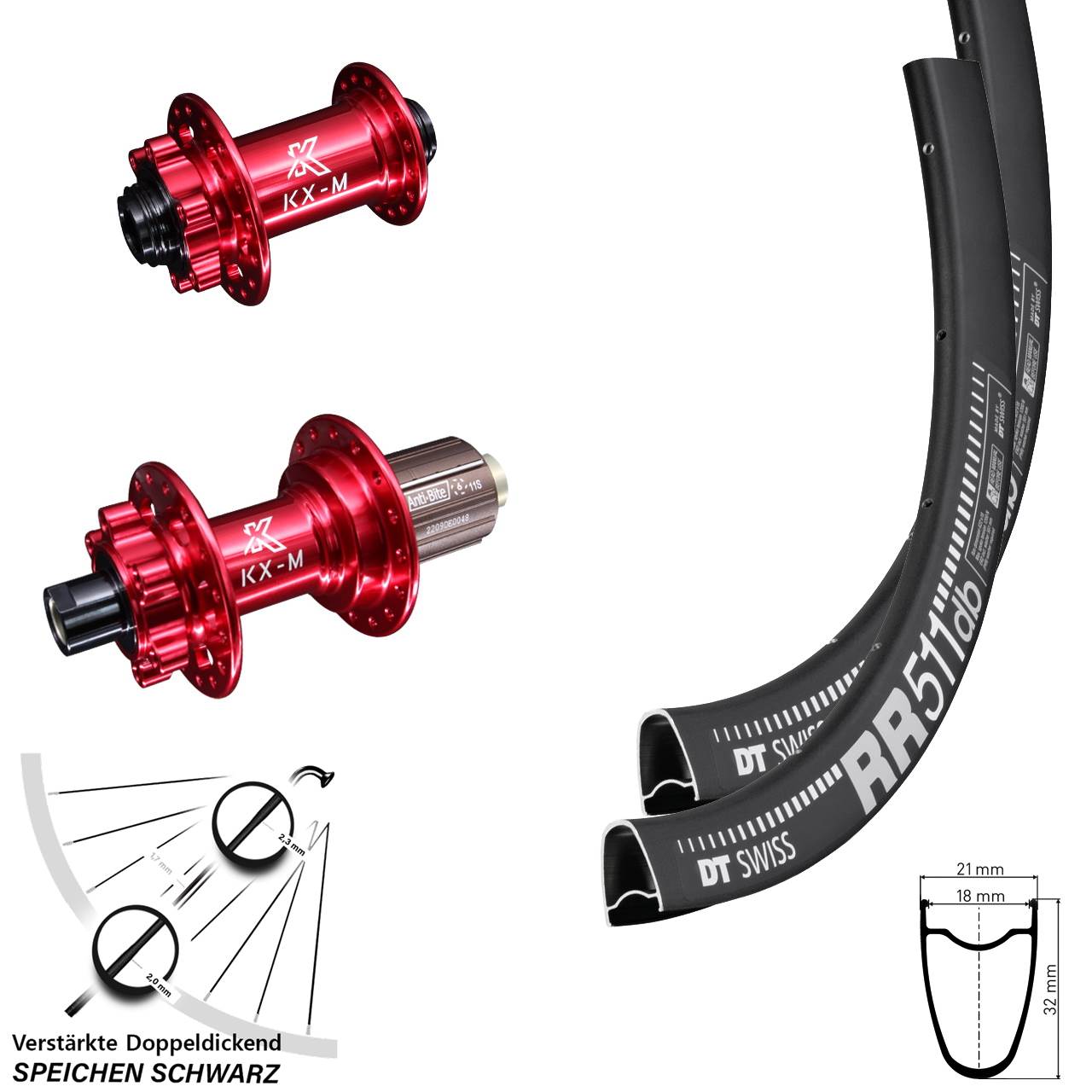 28 Zoll DT Swiss RR511 KX-M rot Laufradsatz 6-Loch 12x100/142 8-12 fach HG