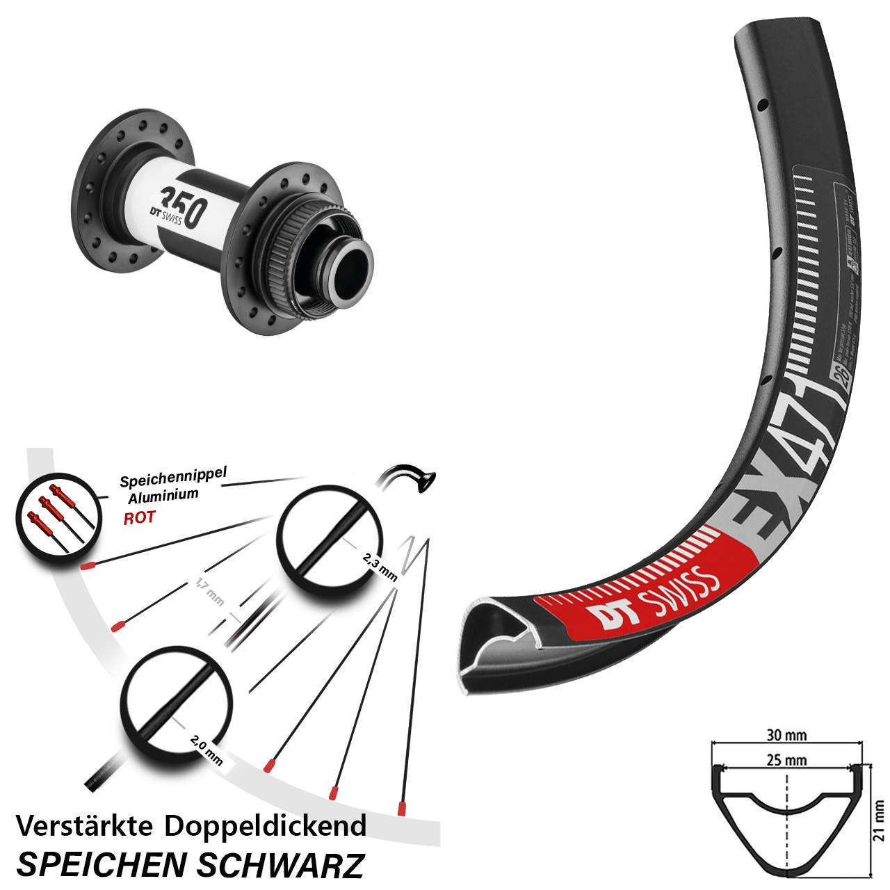 Vorderrad Centerlock 26 Zoll DT Swiss EX471-350 15x100