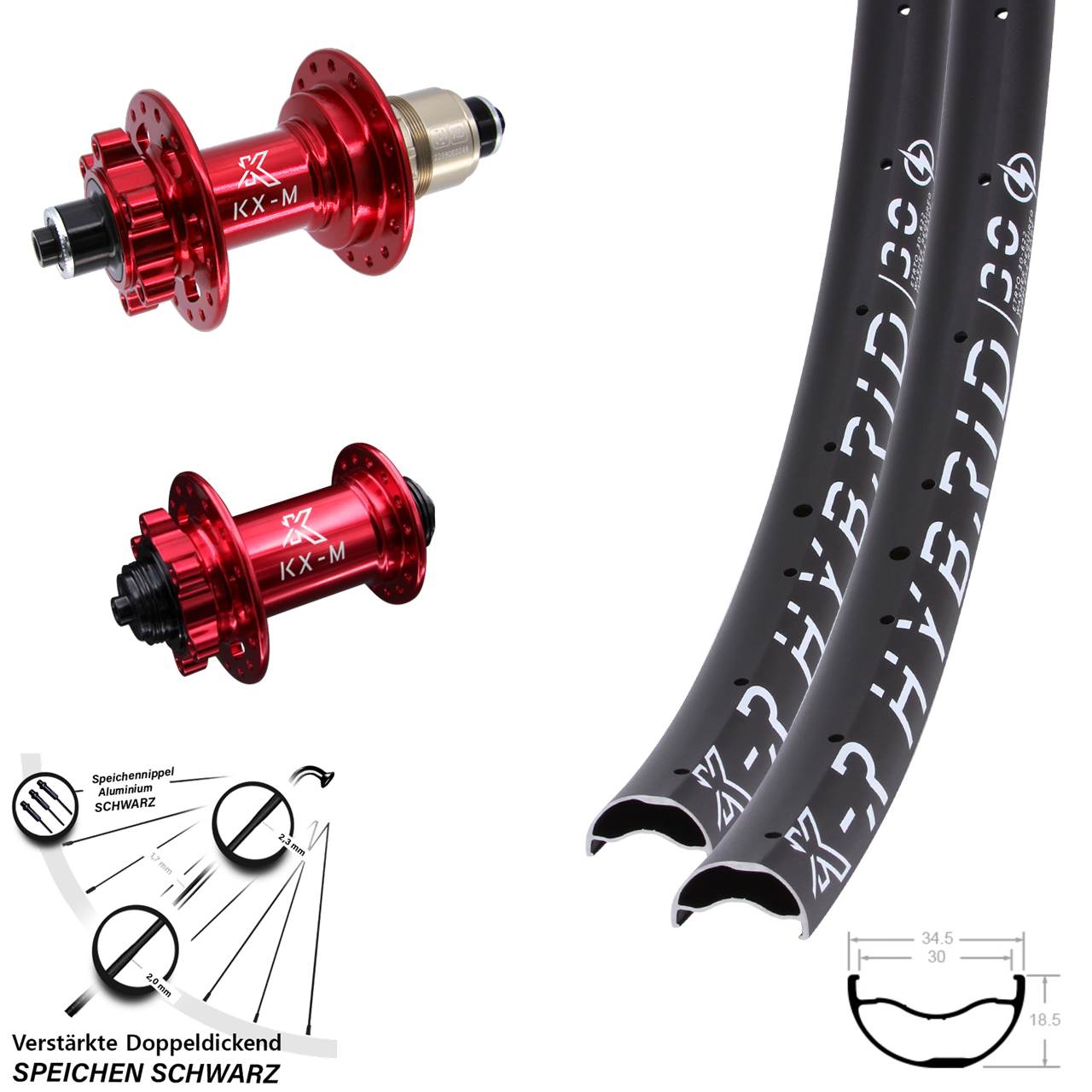 29 Zoll KX-MR Hybrid 30 rot Disc Laufradsatz für Schnellspanner SRAM XD