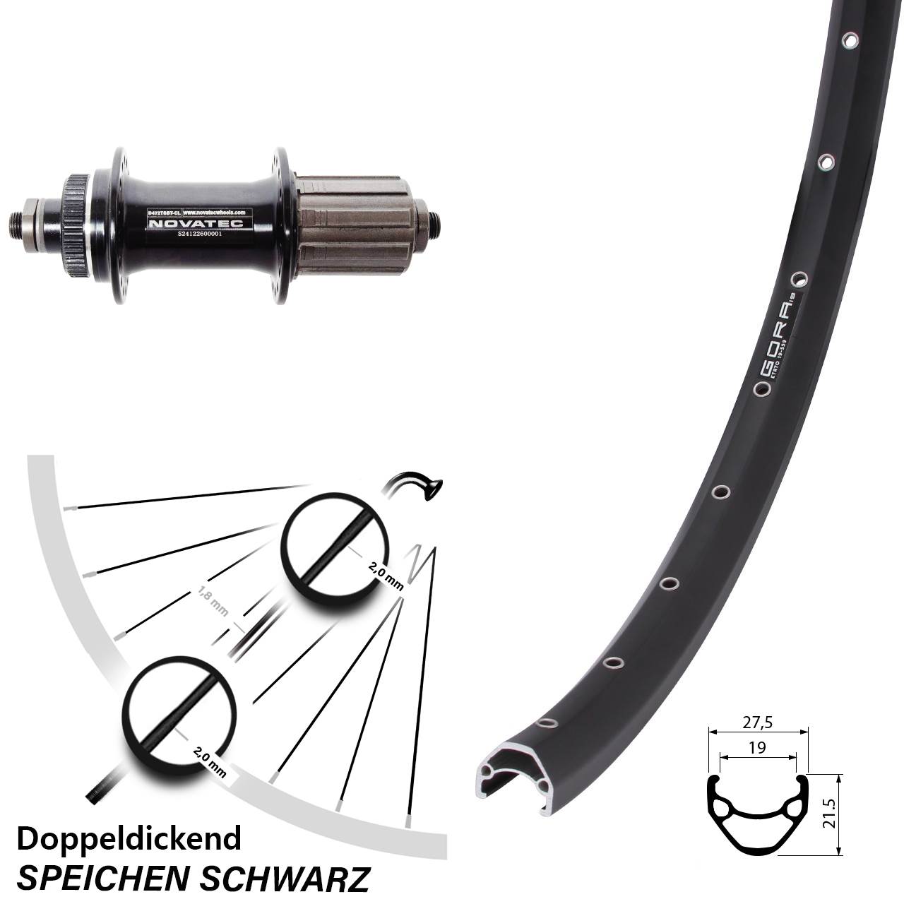Centerlock Hinterrad 28 Zoll Gora 19 Novatec D472 8-12 fach QR