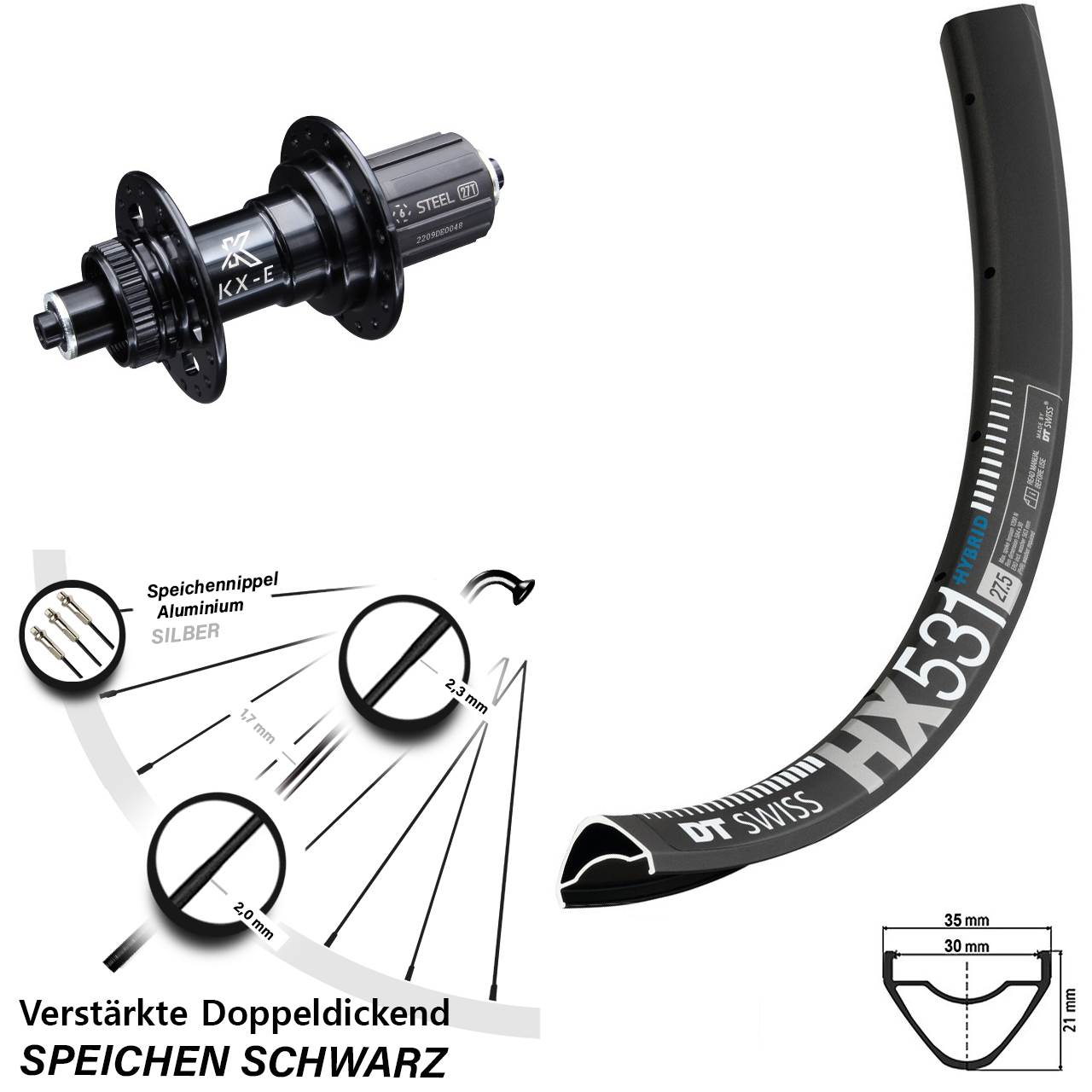 DT Swiss HX 531 Hinterrad 29 Zoll KX-E Centerlock 8-12 fach