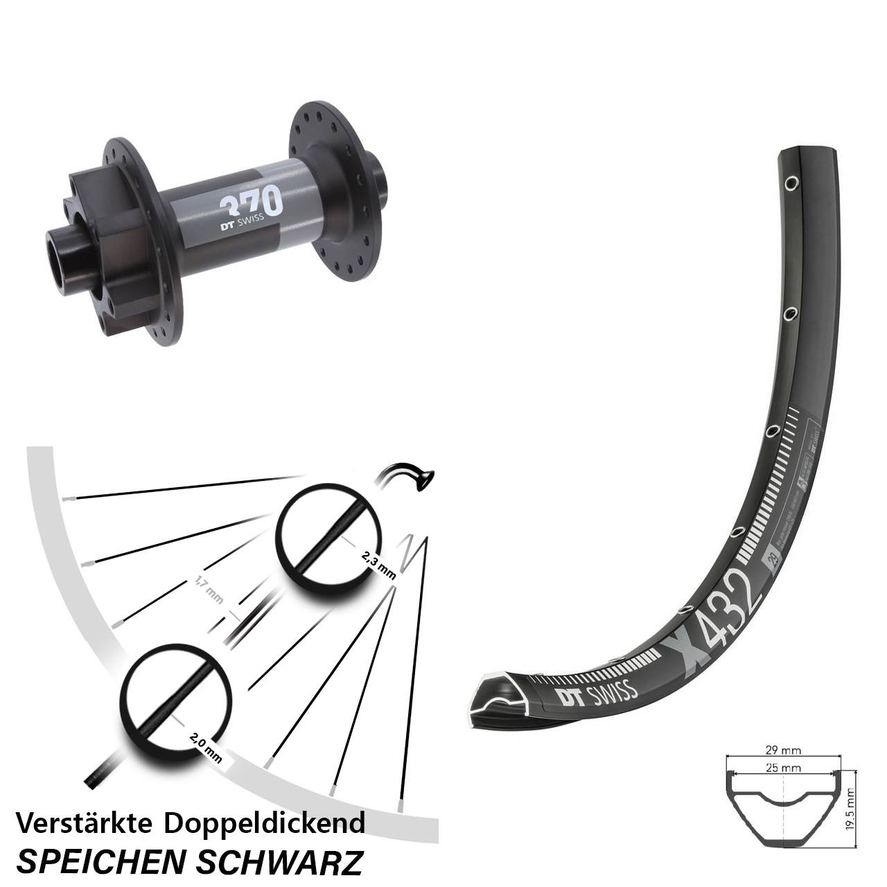 Vorderrad 6-Loch 29 Zoll DT Swiss X432-370 15x110 Boost