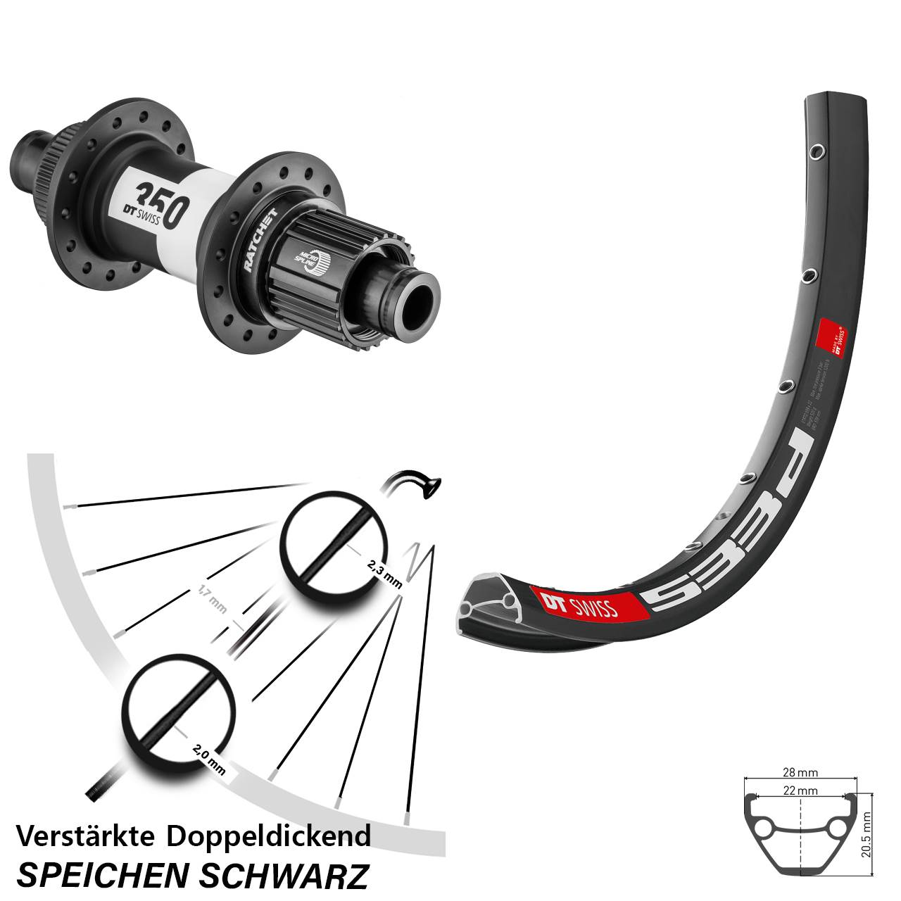 Hinterrad 28-29 Zoll DT Swiss 533d-350 Ratchet 36 Shimano Micro Spline 12x142
