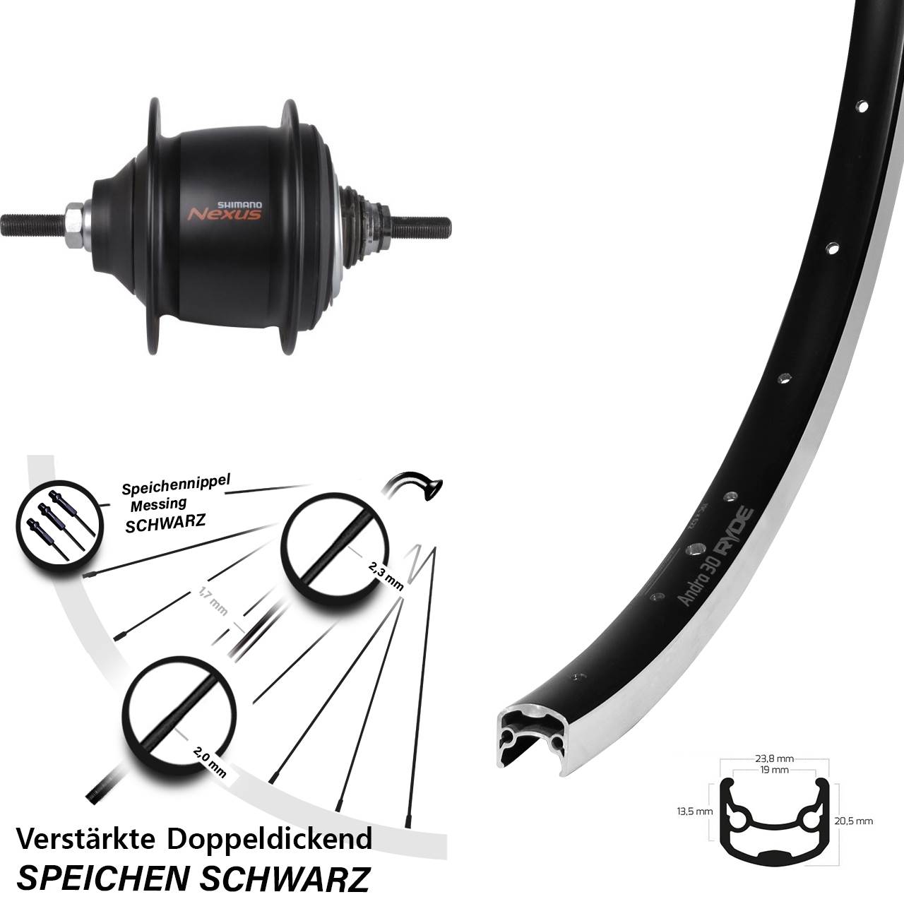 Hinterrad 28 Zoll Ryde Andra 30 Shimano Nexus 8 Gang Premium