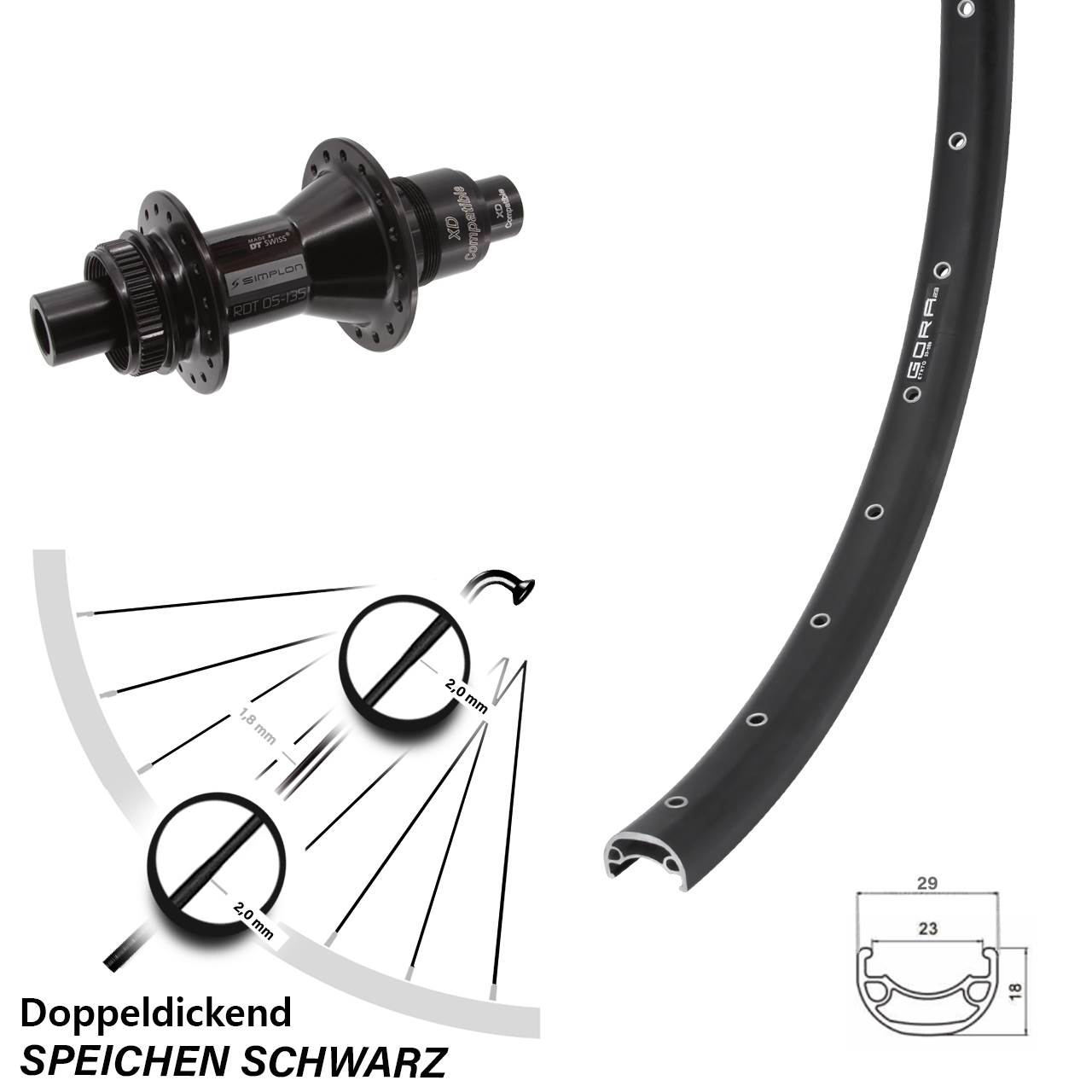 Disc Hinterrad 28 Zoll Gora 23 DT Swiss 370 XD 12x142