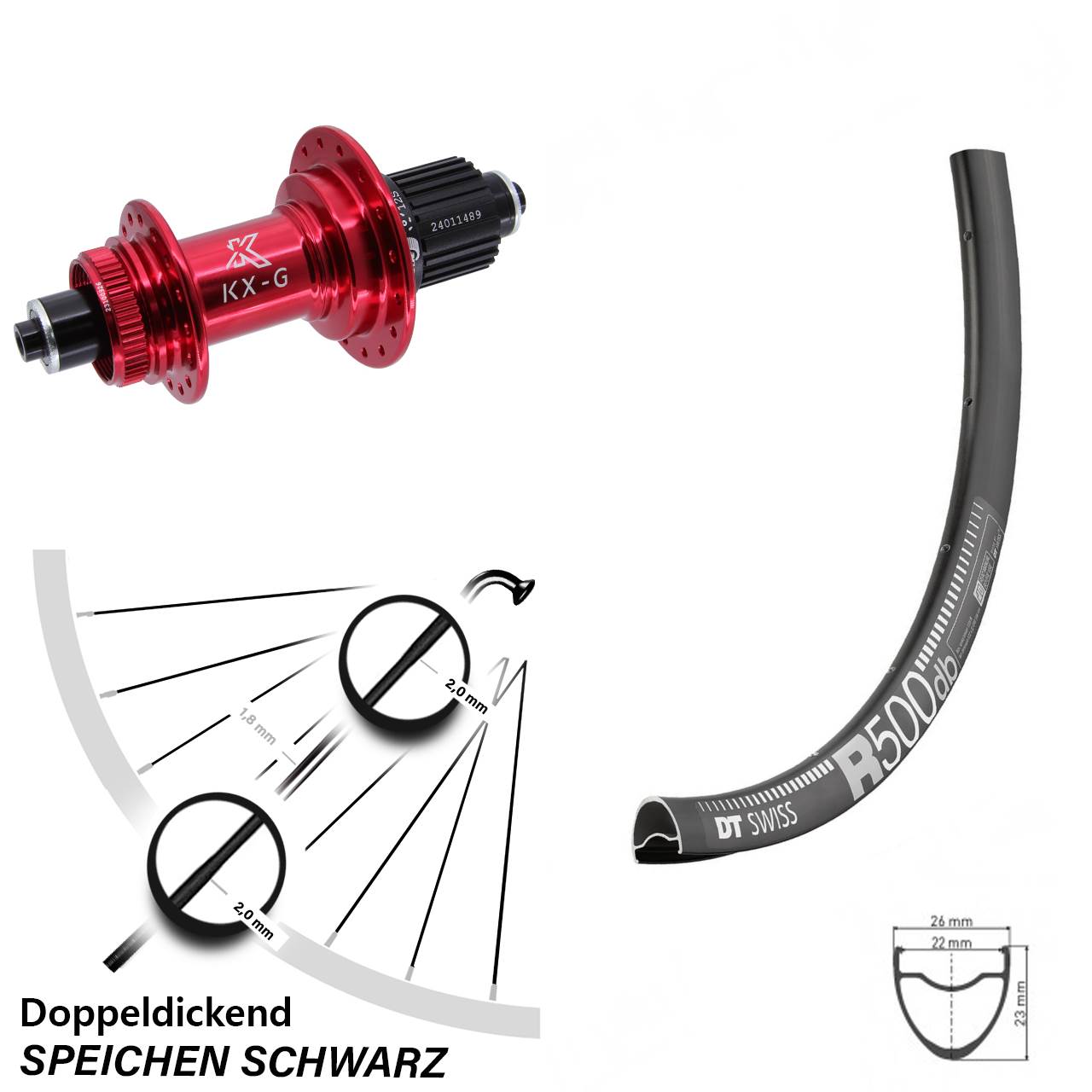 28 Zoll Hinterrad DT Swiss R 500 KX-G rot Micro Spline