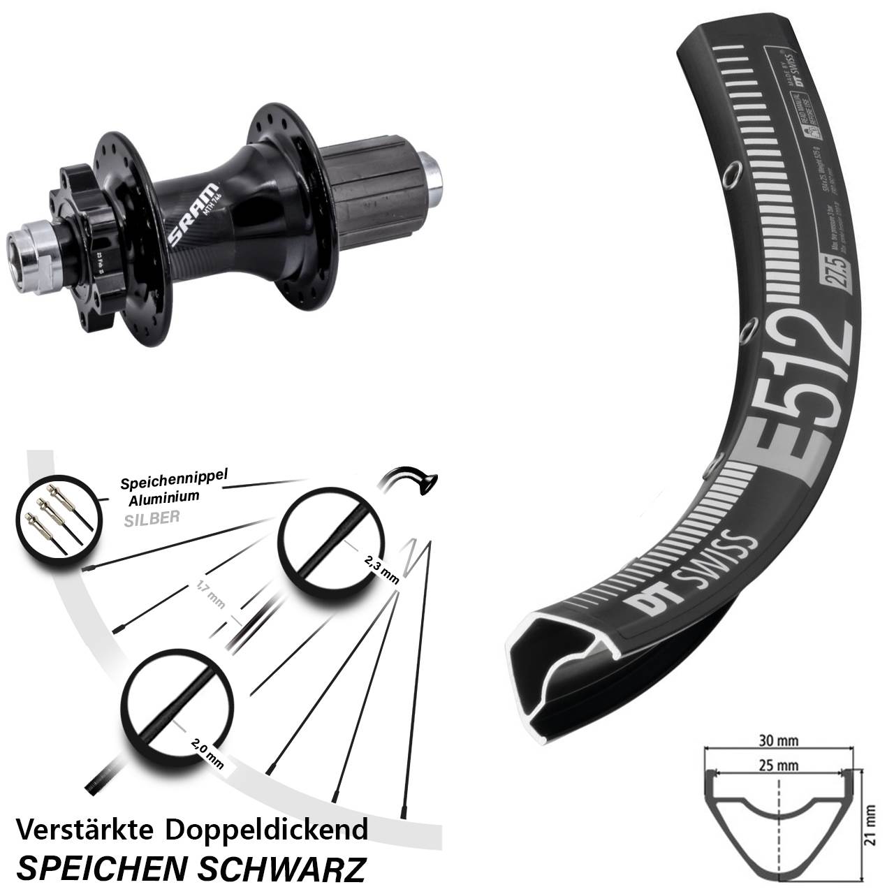 Disc Laufrad 12x148 29 Zoll DT Swiss E 512 Sram 746 8-11 fach