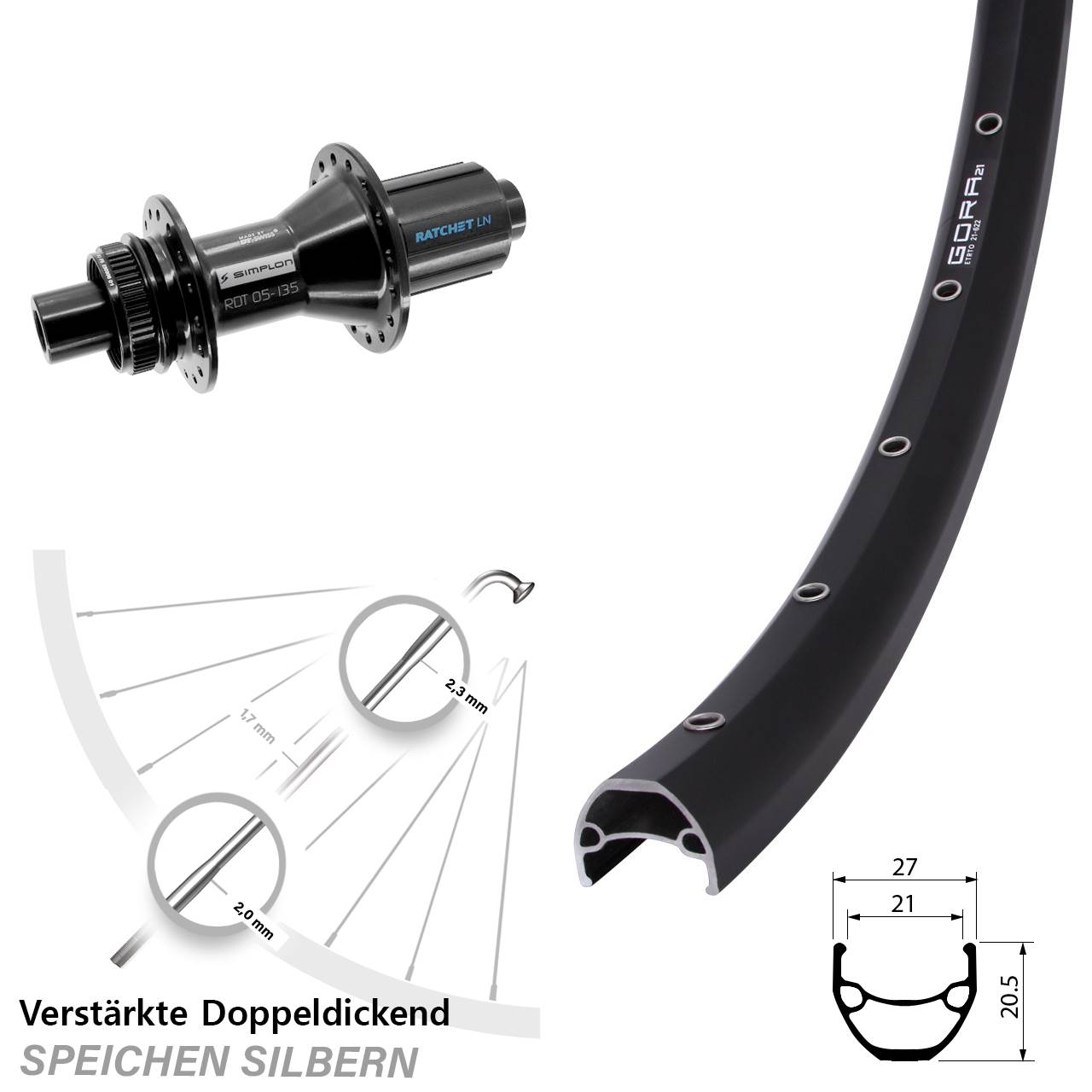Hinterrad Centerlock 12x142 29 Zoll Gora 21 DT Swiss 370 Hybrid 8-11 fach HG