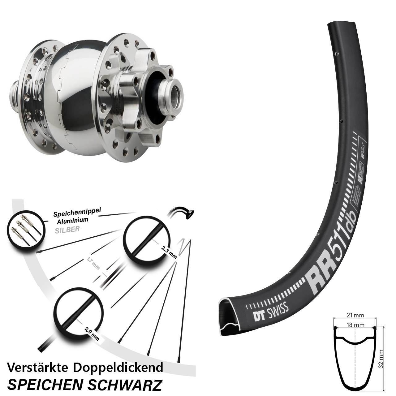 Vorderrad 28 Zoll DT Swiss RR 511 Disc SON 28 12x100 silbern poliert