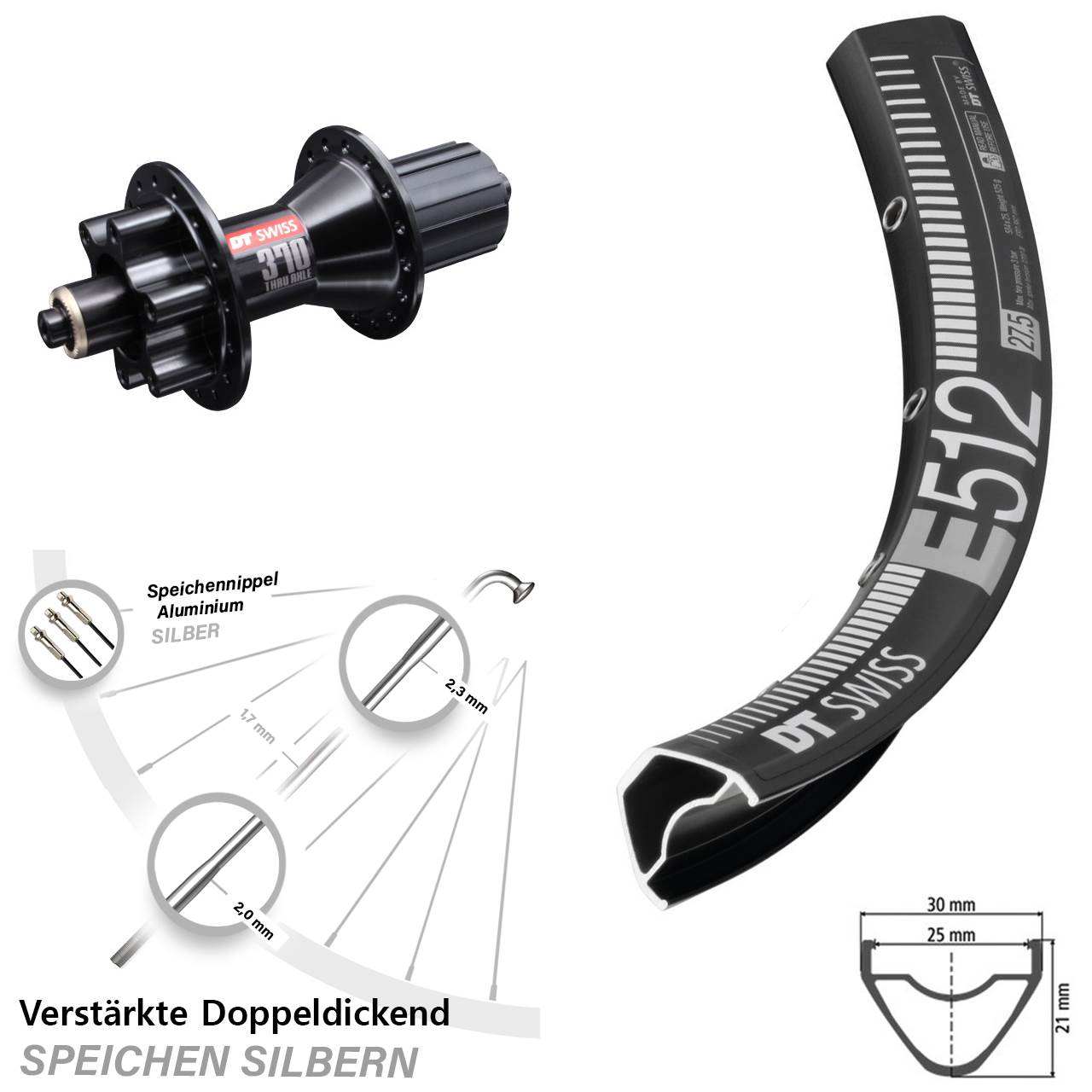 29 Zoll DT Swiss E 512 DT Swiss 370 6-Loch Hinterrad für Schnellspanner 8-11 fach HG