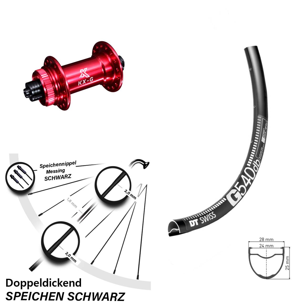 DT Swiss G 540 KX-G rot 27,5 Zoll Disc Laufrad QR