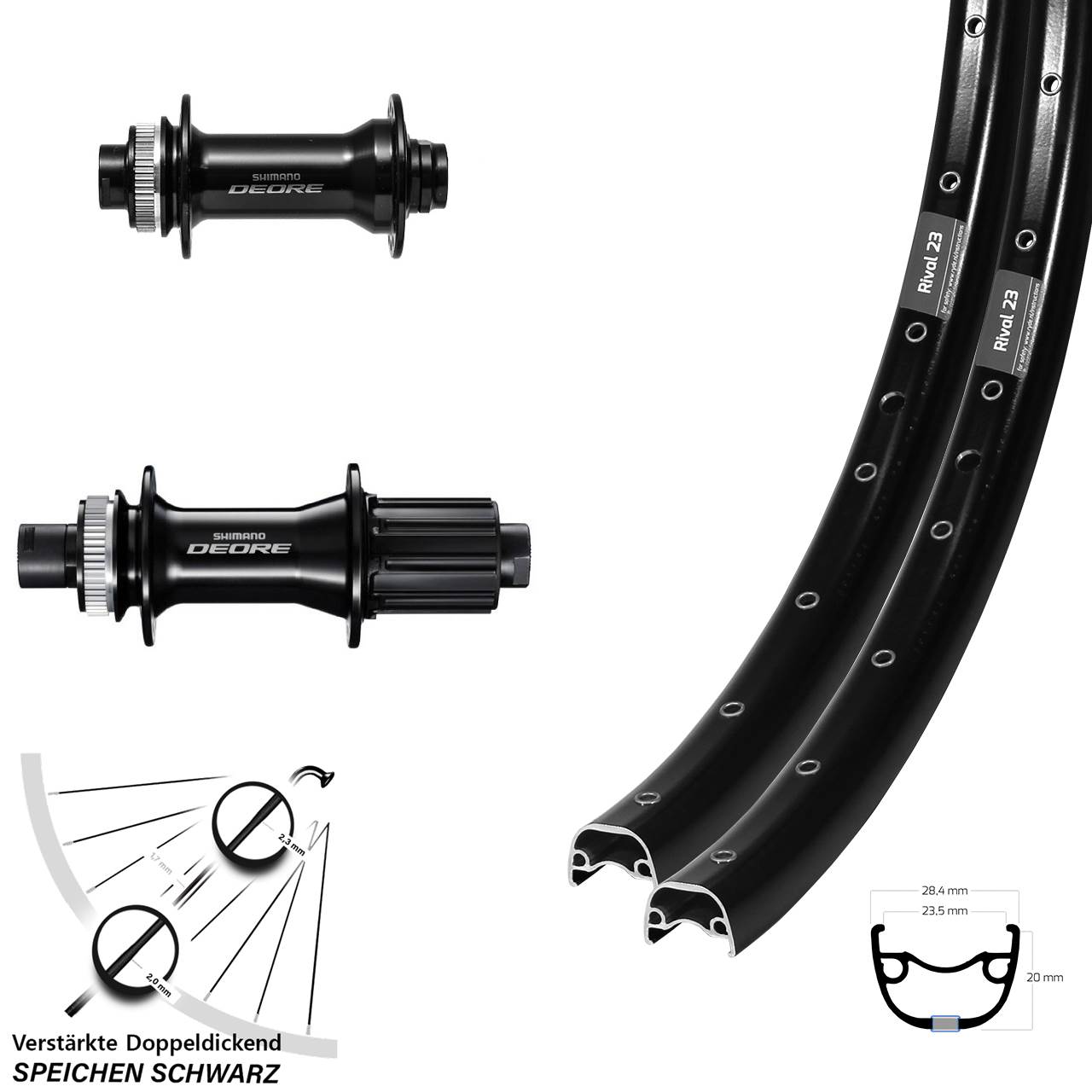 Ryde Rival 23 Shimano Deore 27,5 Zoll Centerlock Laufradsatz 15x110 12x148 8-11 fach