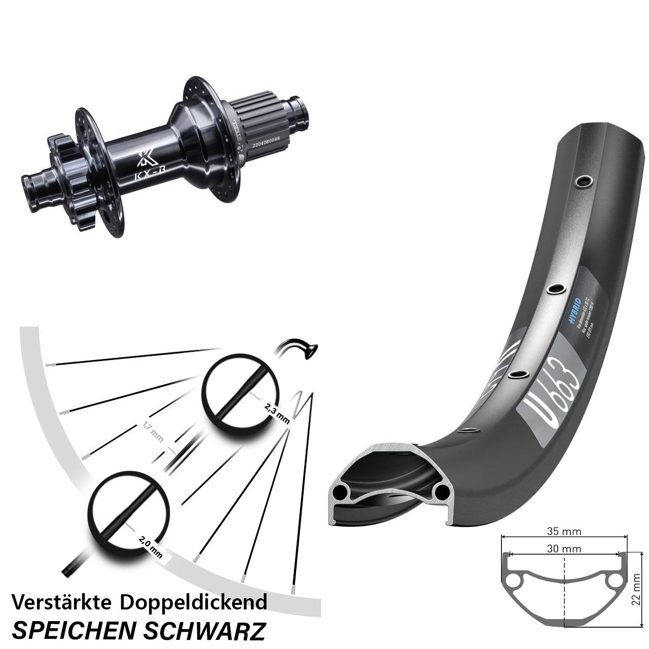 Boost Disc Laufrad 12x148 26 Zoll DT Swiss U663 KX-Boost Stahlachse Shimano Micro Spline
