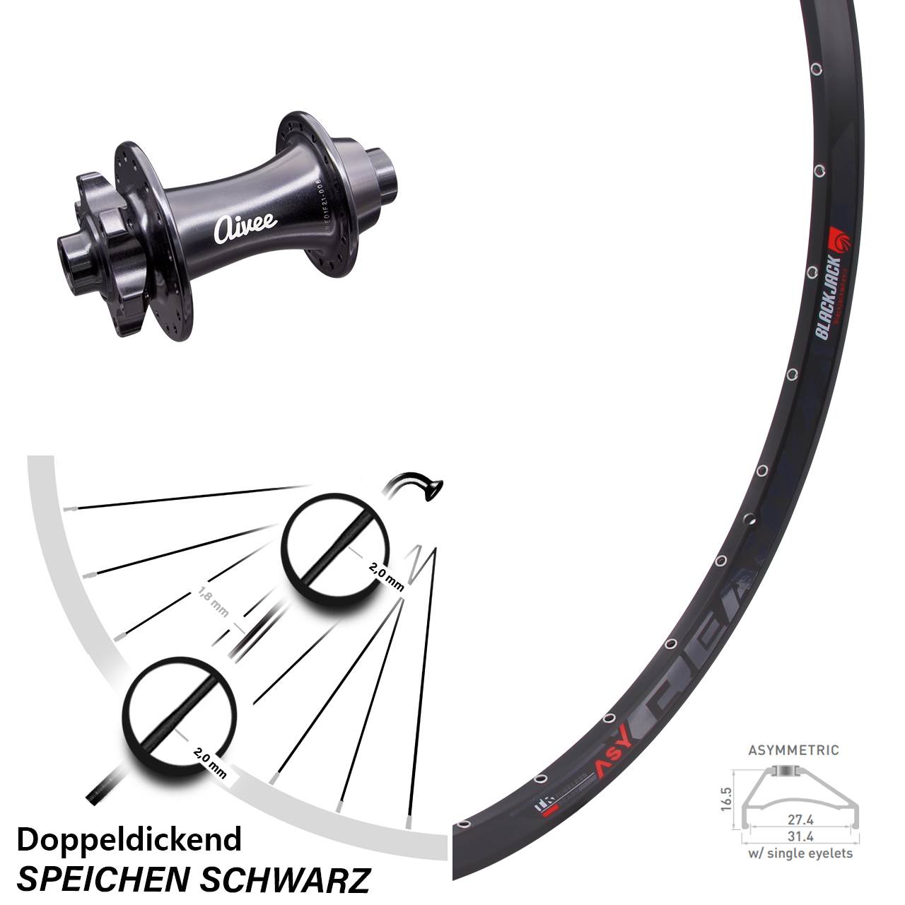 Aivee Classic 6-Loch Boost Rodi Ready 27 Vorderrad 27,5 Zoll 15x110 mm MTB