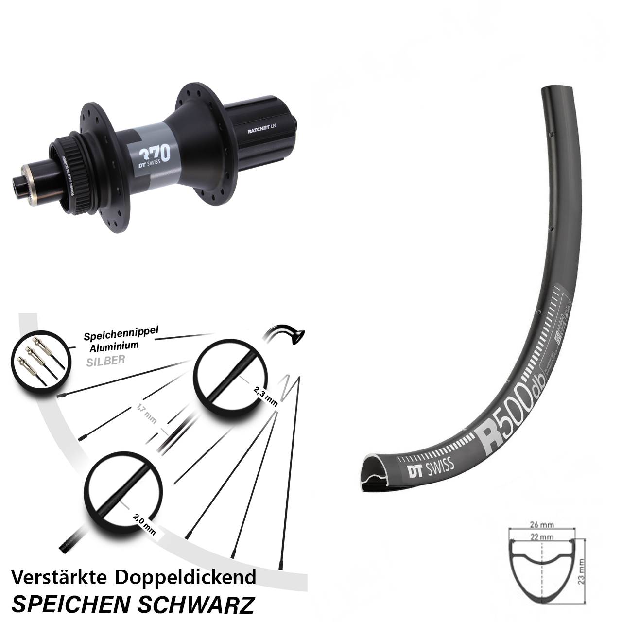 29 Zoll DT Swiss R 500-370 Disc Hinterrad QR 8-12 fach HG
