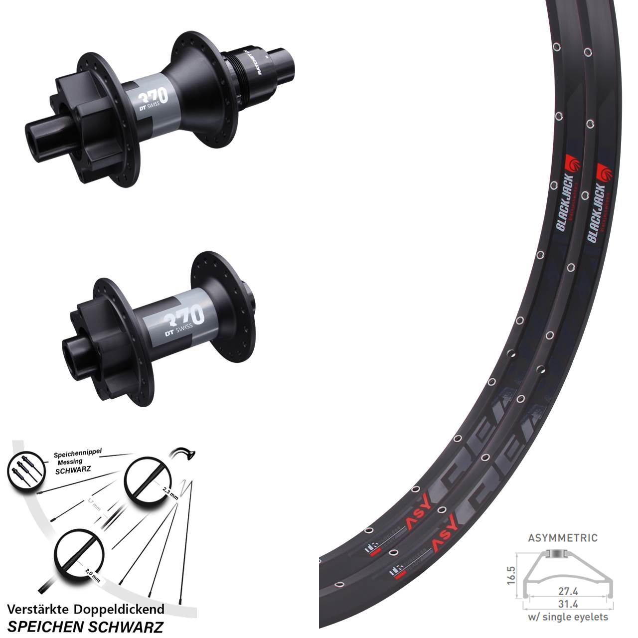 Disc Laufradsatz 15x100 12x142 27,5 Zoll Rodi Ready 27 DT Swiss 370 XD