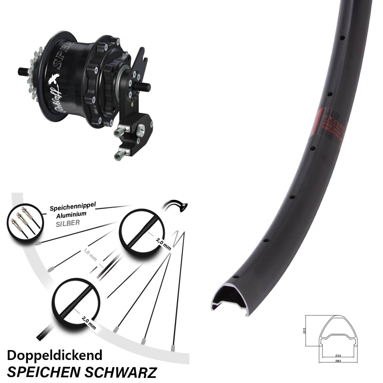 Hinterrad 27,5 Zoll KX Clue Rohloff Speedhub 500/14 TS DB OEM2 schwarz