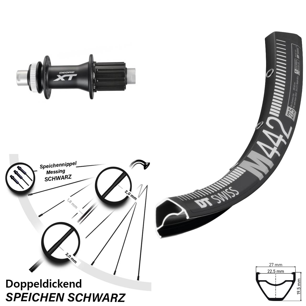 29 Zoll DT Swiss M442 Shimano FH-M788 Centerlock Hinterrad 12x142 8-11 fach HG