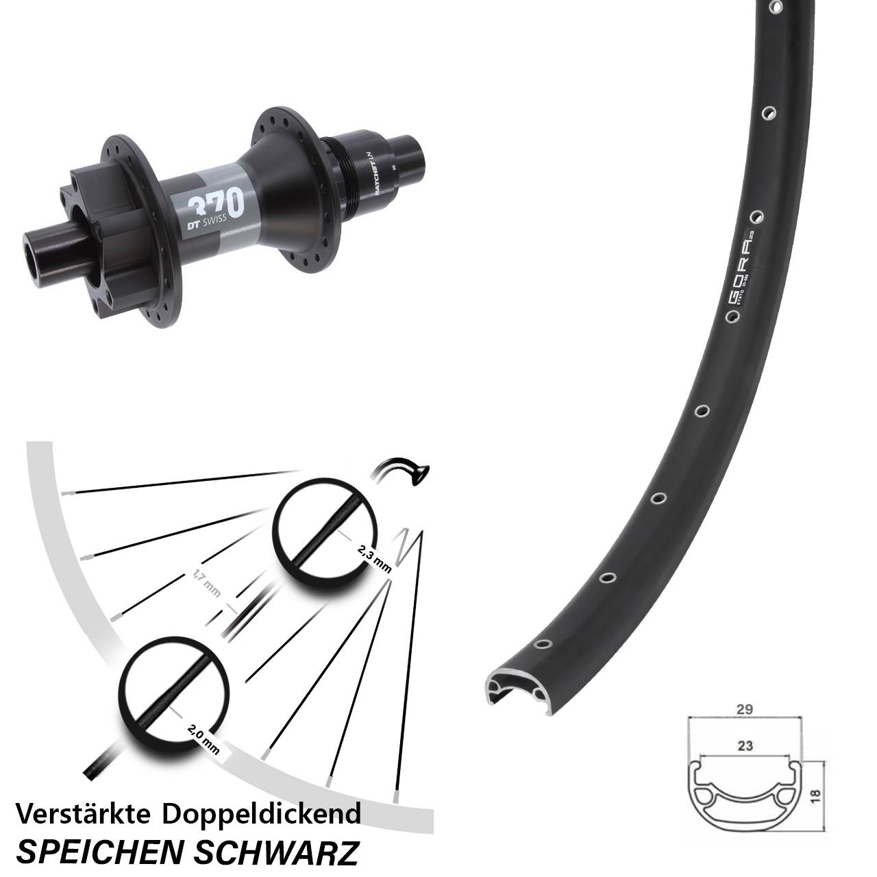 Boost Hinterrad 6-Loch 12x148 28-29 Zoll Gora 23 DT Swiss 370 XD