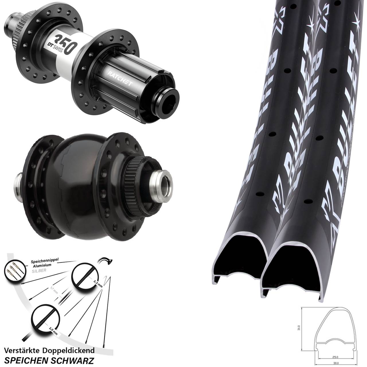 DT Swiss 350 SON 28-29 Zoll KX Bullet OS Laufradsatz 12x100/142 Centerlock Road 11-12 fach