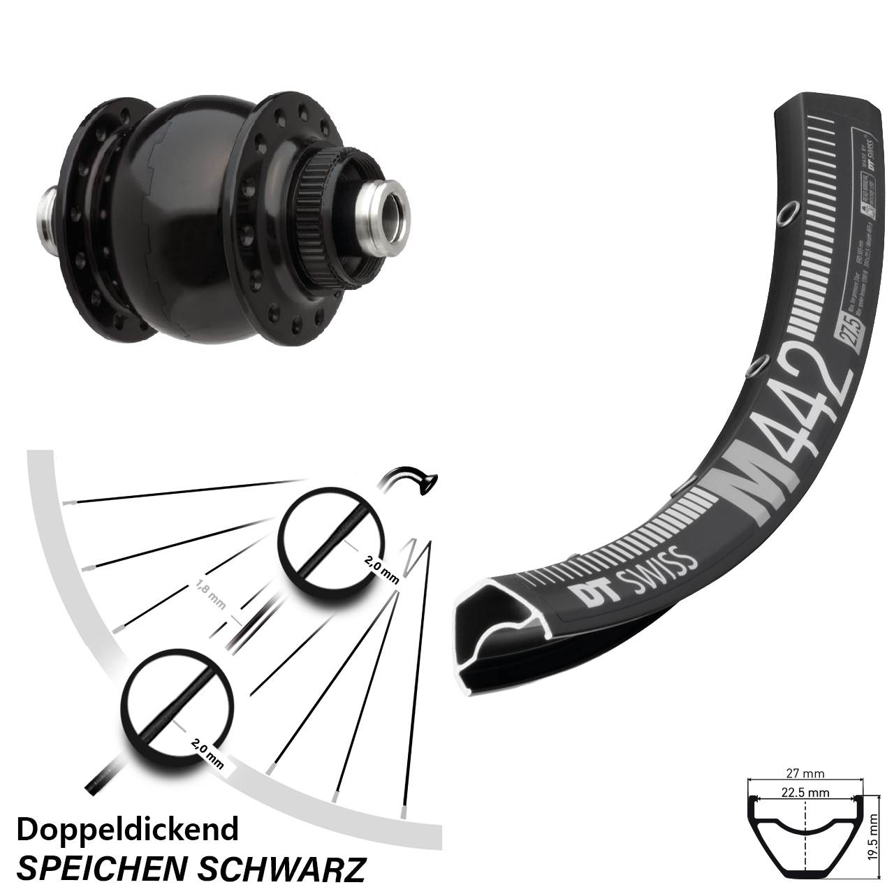 Centerlock Vorderrad mit Dynamo 29 Zoll DT Swiss M 442 SONdelux 12x100