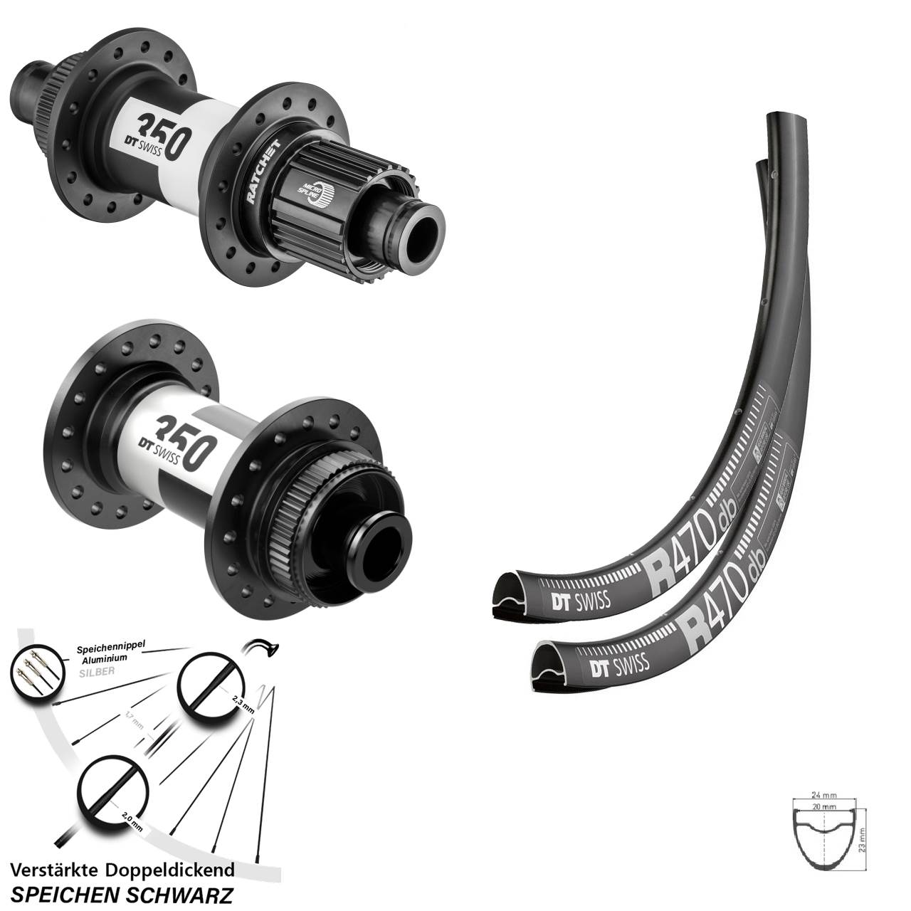 28 Zoll DT Swiss R470 350 Micro Spline Disc Laufradsatz 12x100/142