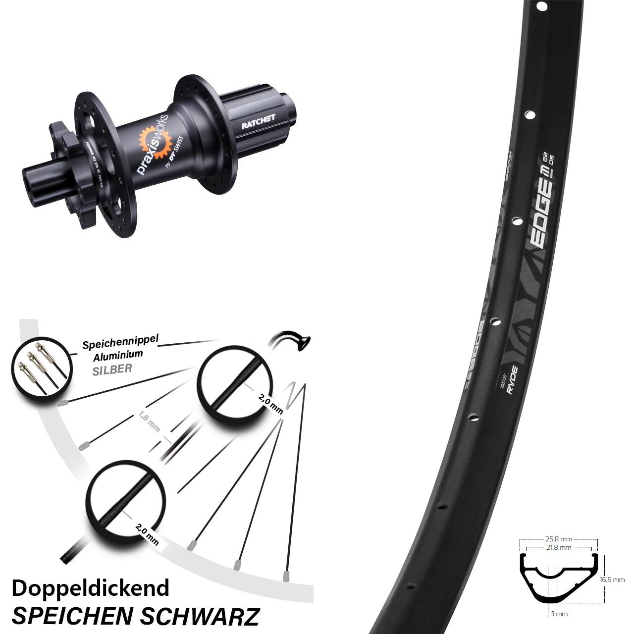 Ryde Edge M22 Hinterrad 29 Zoll DT Swiss 350 8-11 fach