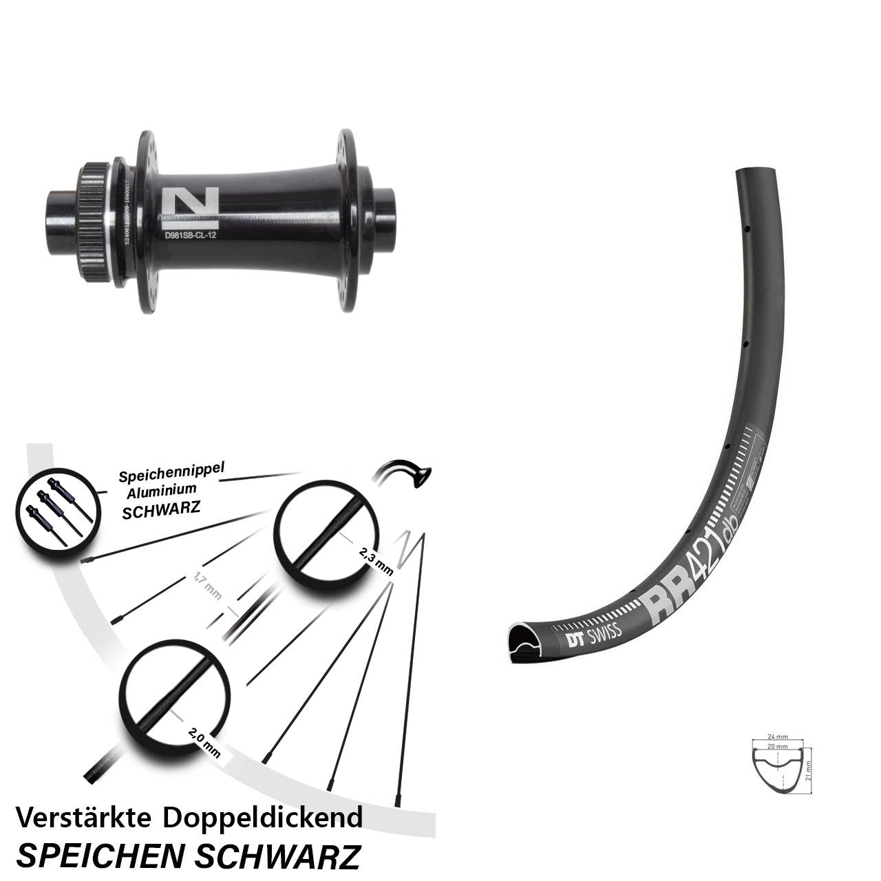 28 Zoll DT Swiss RR 421 Novatec D981 Vorderrad Centerlock 12x100