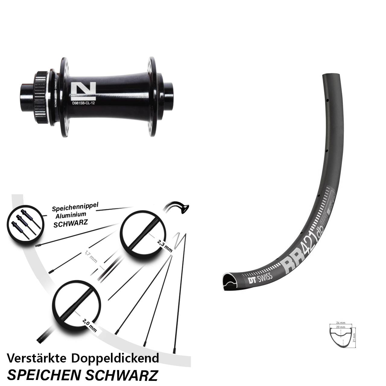 28 Zoll DT Swiss RR 421 Novatec D981 Vorderrad Centerlock 12x100