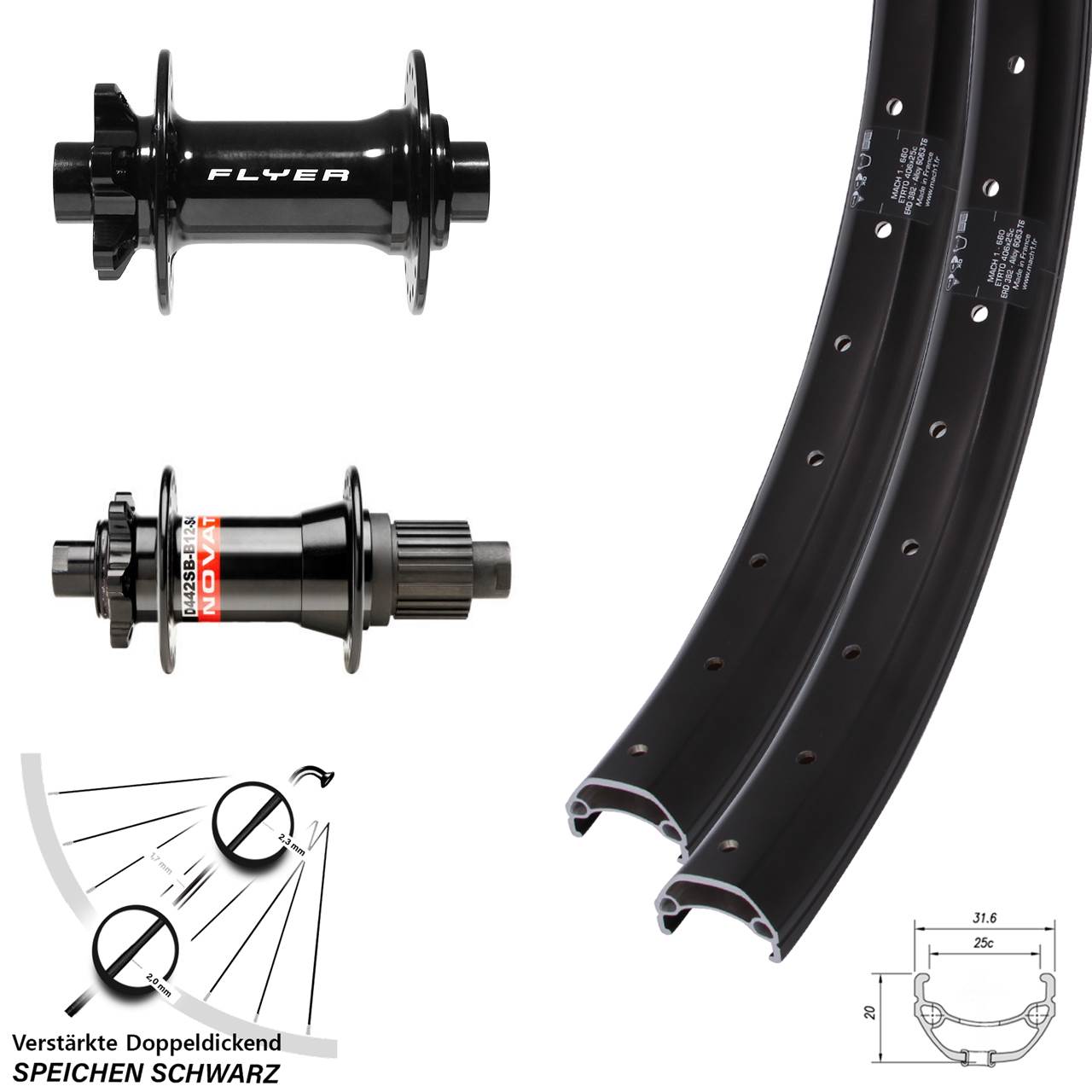 20 Zoll Mach1 Kargo Formula DC711 Novatec D442 Disc Laufrad-Satz Boost Micro Spline