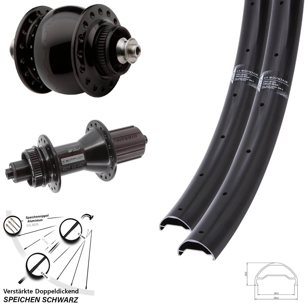 KX Mountain DT Swiss 370 Hybrid SON 28 29 Zoll Laufradsatz Centerlock QR 8-11 fach