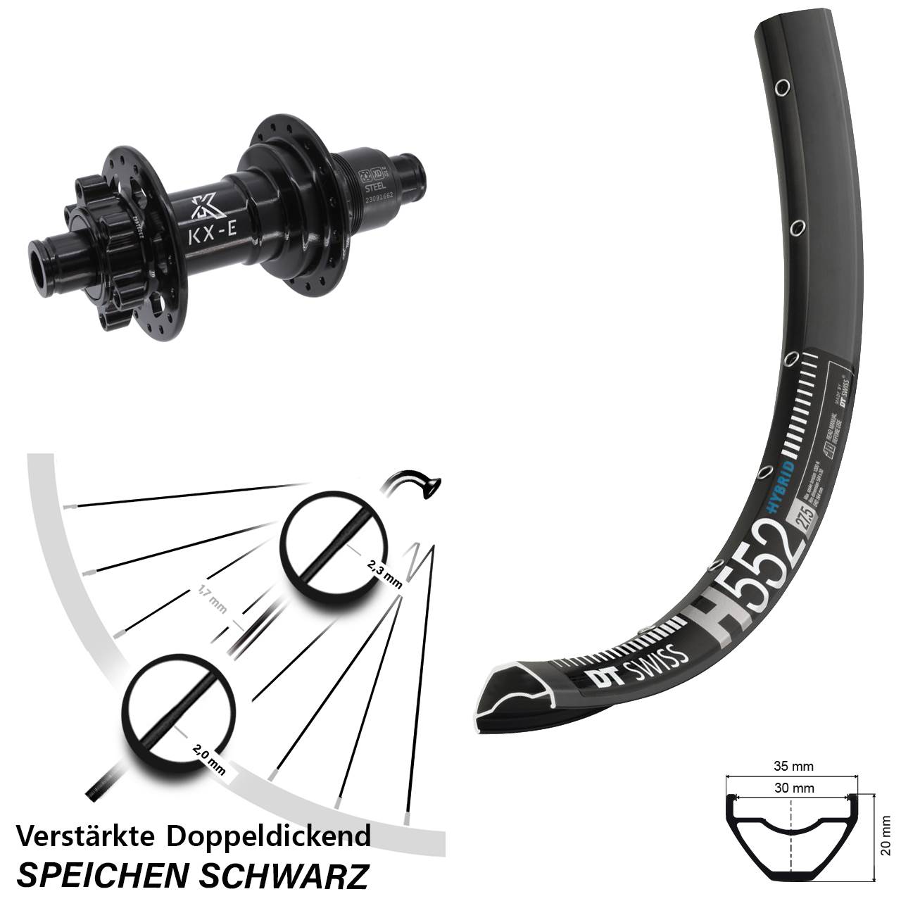 Boost Disc Laufrad 12x148 27,5 Zoll DT Swiss H552 KX-E Heavy Duty XD