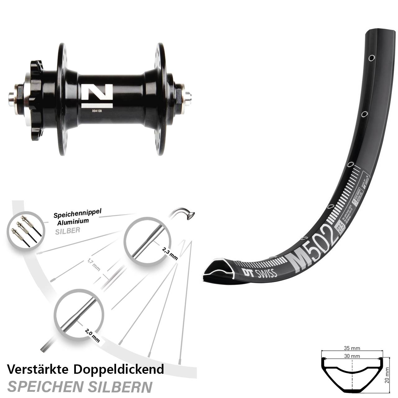 DT Swiss M502 Novatec D-041 29 Zoll Vorderrad 6-Loch für Schnellspanner