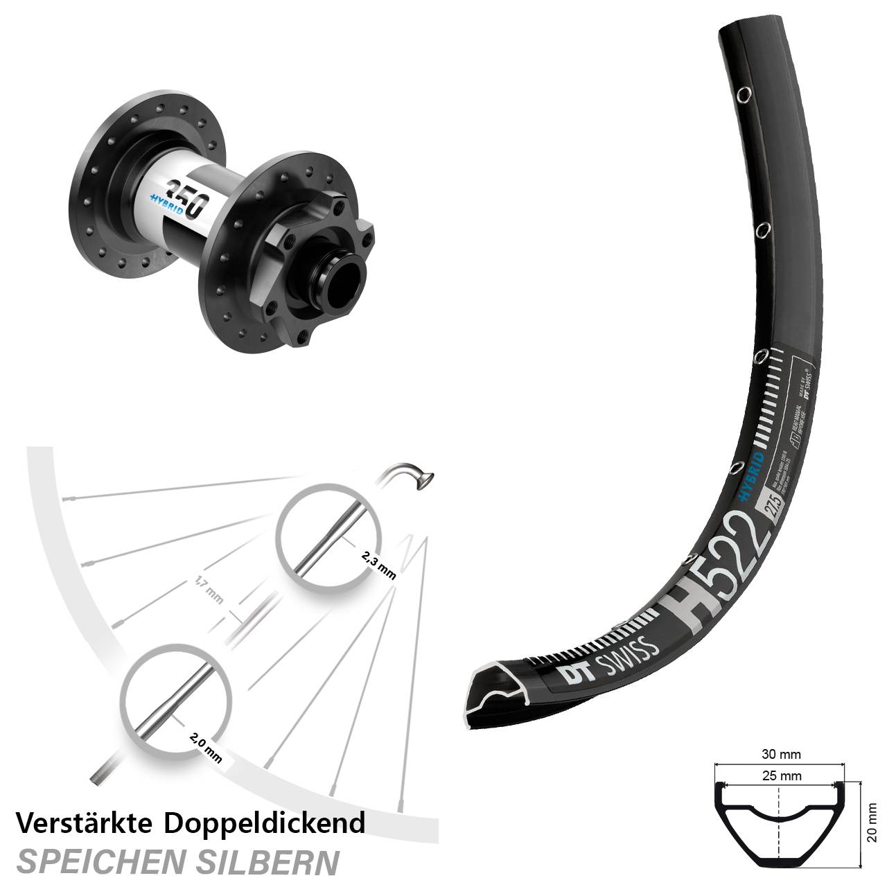DT Swiss H 522 Hybrid 350 28 Zoll Disc Laufrad für Schnellspanner