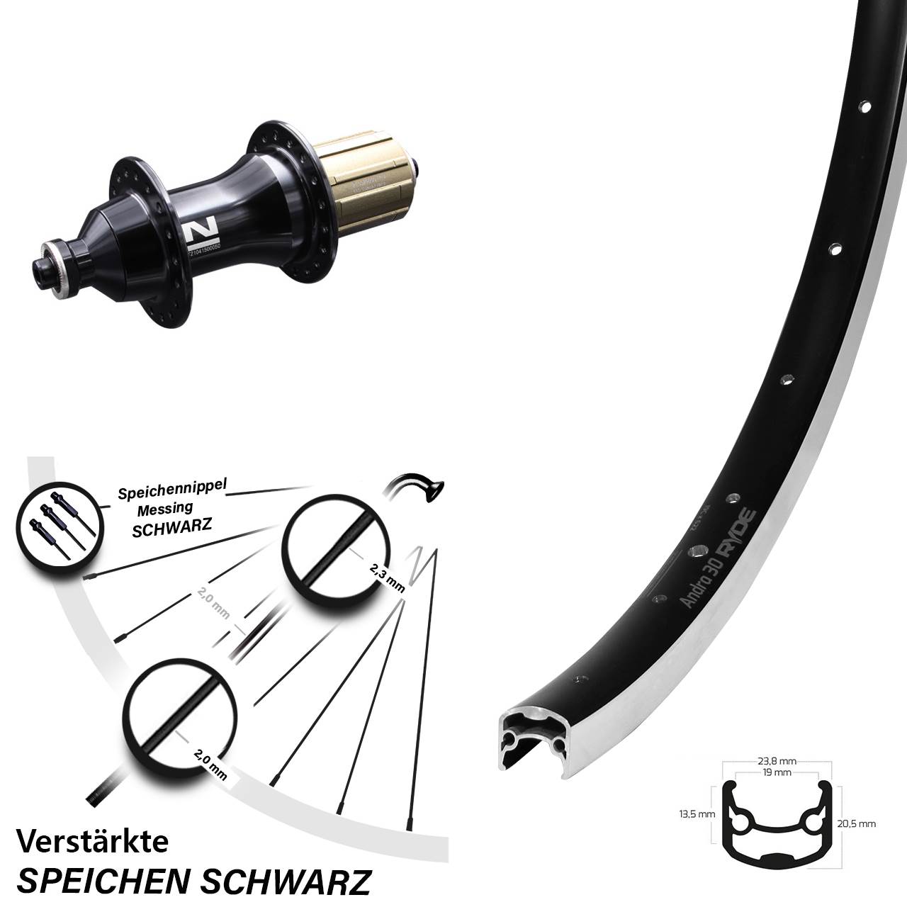 28 Zoll Ryde Andra 30 Novatec F162 Hinterrad QR 8-12 fach