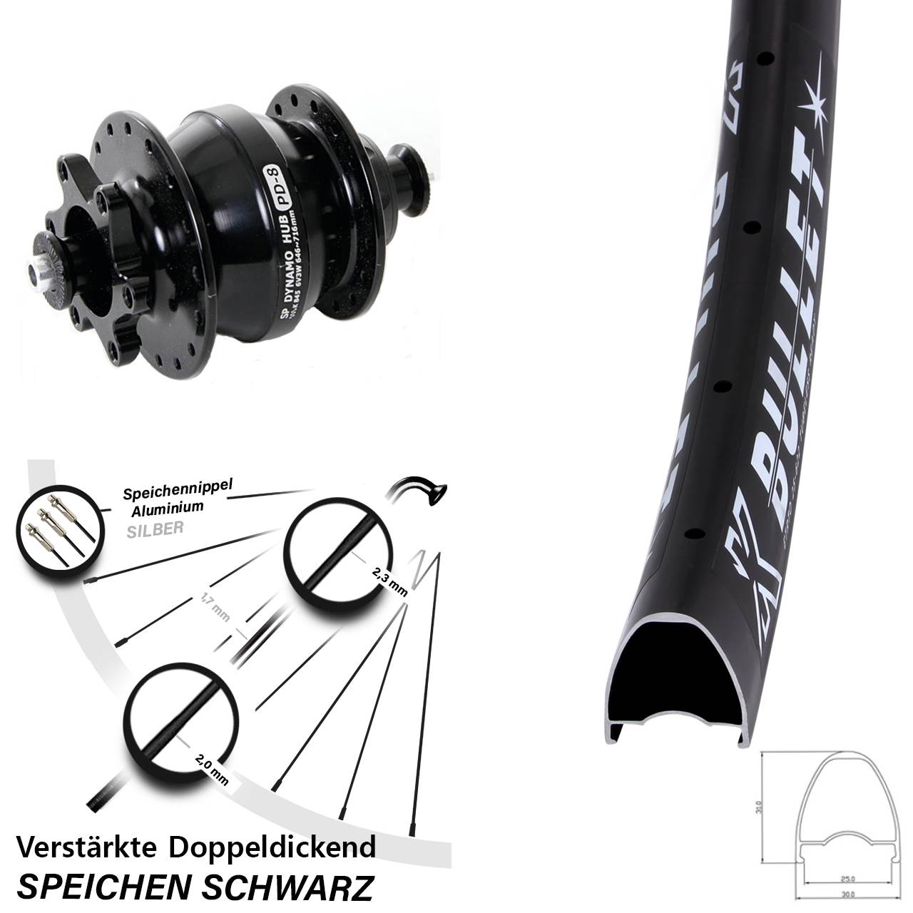 KX Bullet Shutter PD-8 28-29 Zoll Disc Laufrad mit Nabendynamo für Schnellspanner