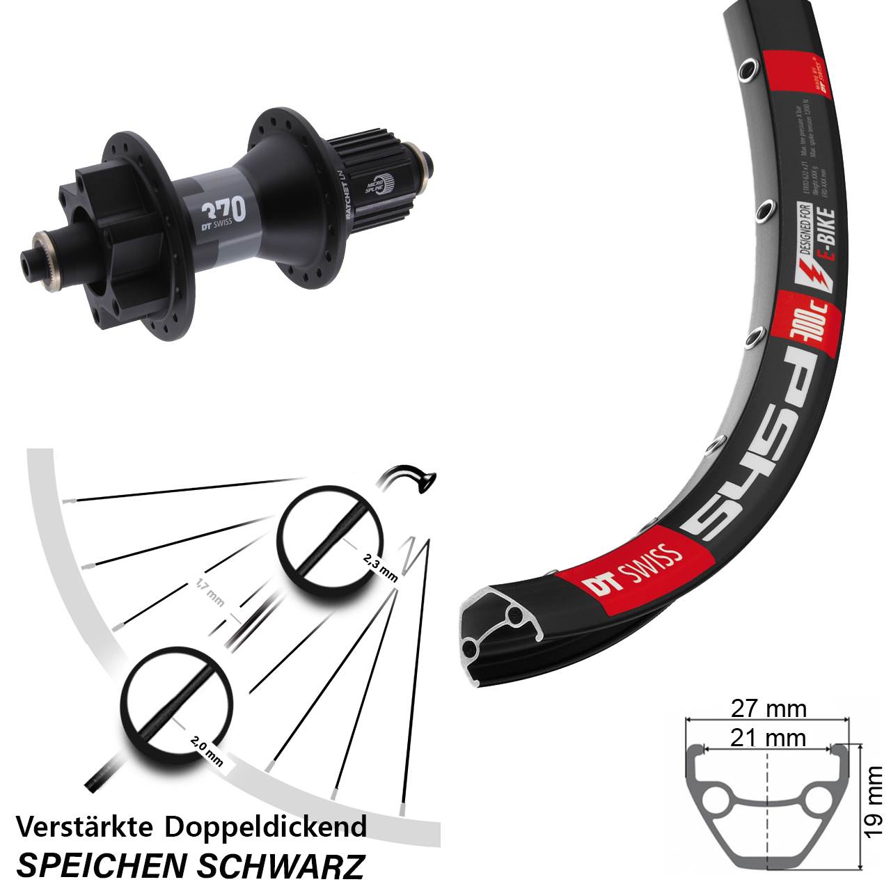 Hinterrad 6-Loch Disc für Schnellspanner 26 Zoll DT Swiss 545d-370 Hybrid Micro Spline