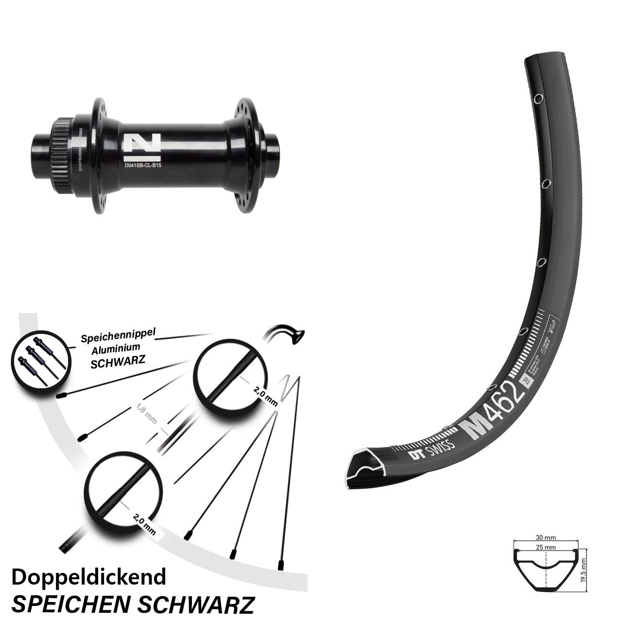 27,5 Zoll DT Swiss M 462 Novatec D041 Disc Laufrad 15x110 Boost