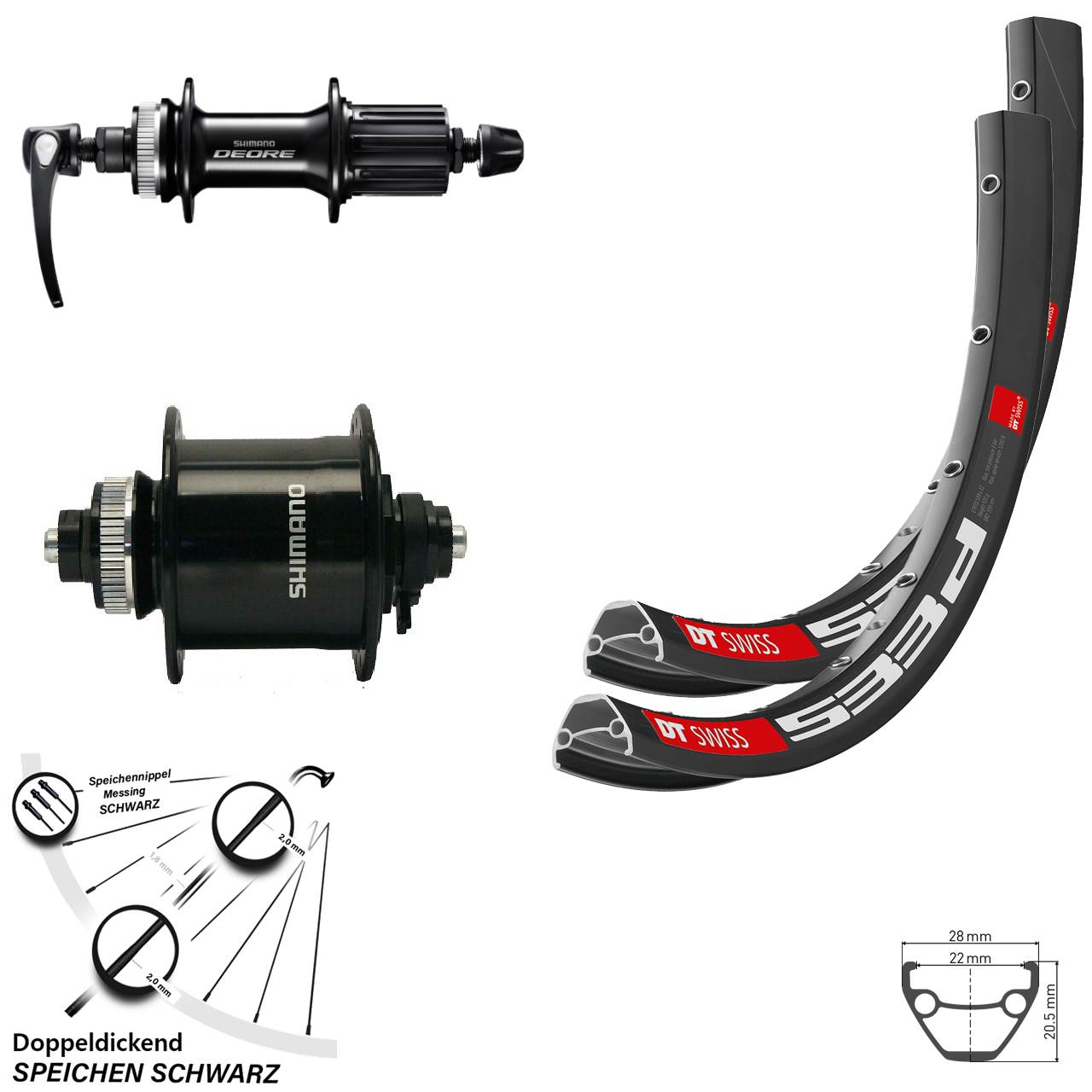 DT Swiss 533 D Shimano DH-UR700-3D 28 Zoll Laufradsatz für Schnellspanner 8-11 fach