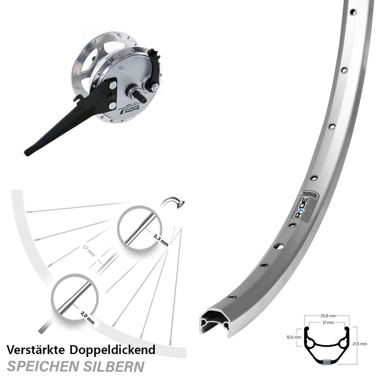 28 Zoll Ryde Zac 421 Sturmey Archer XL-FDAM Trommelbremse silbern
