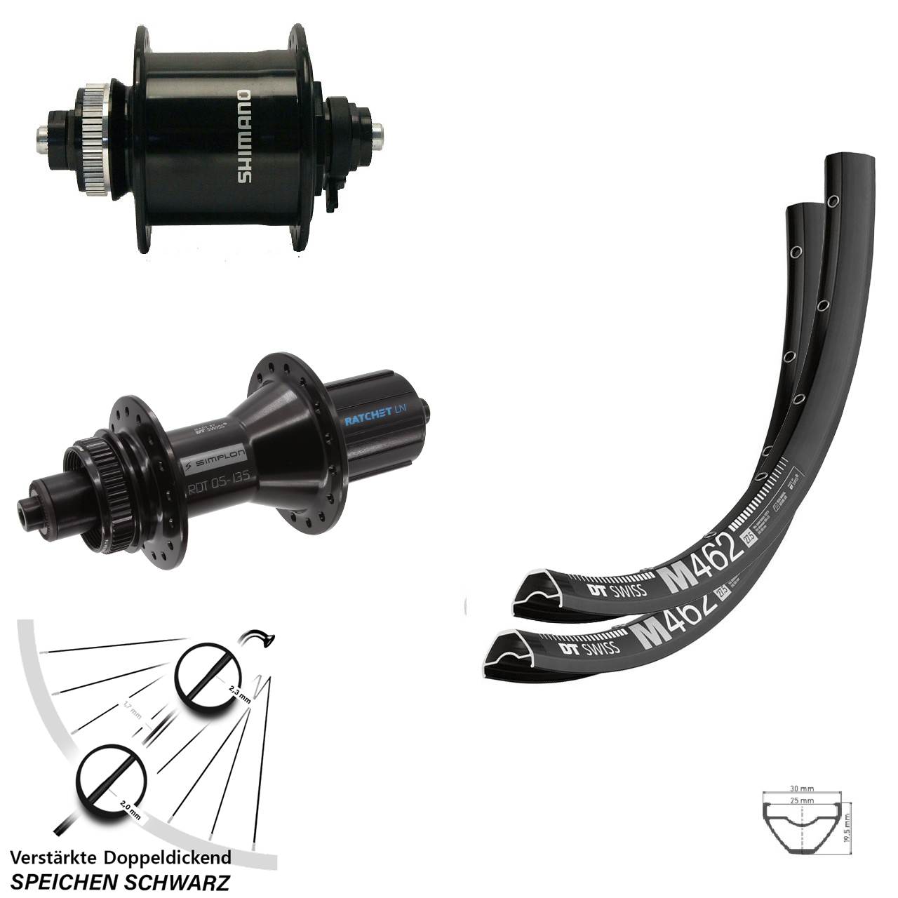 Disc Laufradsatz QR 27,5 Zoll DT Swiss M 462 370 Hybrid Shimano DH-UR700 8-11 fach HG