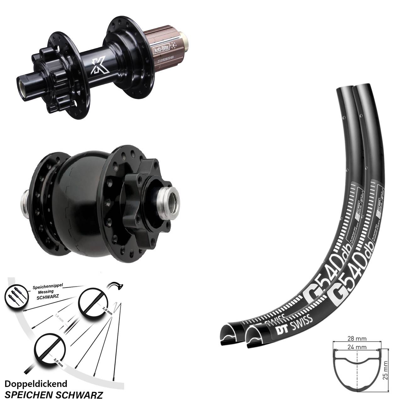 Laufradsatz Gravel DT Swiss G 540 Dynamo KX-M Steckachse 11-fach 100x142 mm SON 28 Zoll