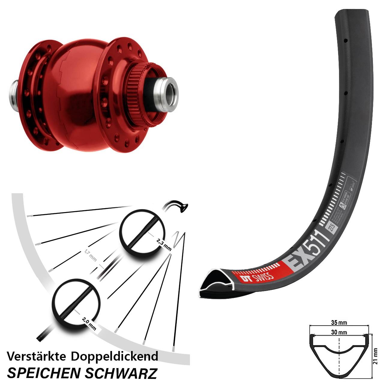 SON 28 rot DT Swiss EX 511 29 Zoll Nabendynamovorderrad Centerlock 12x100