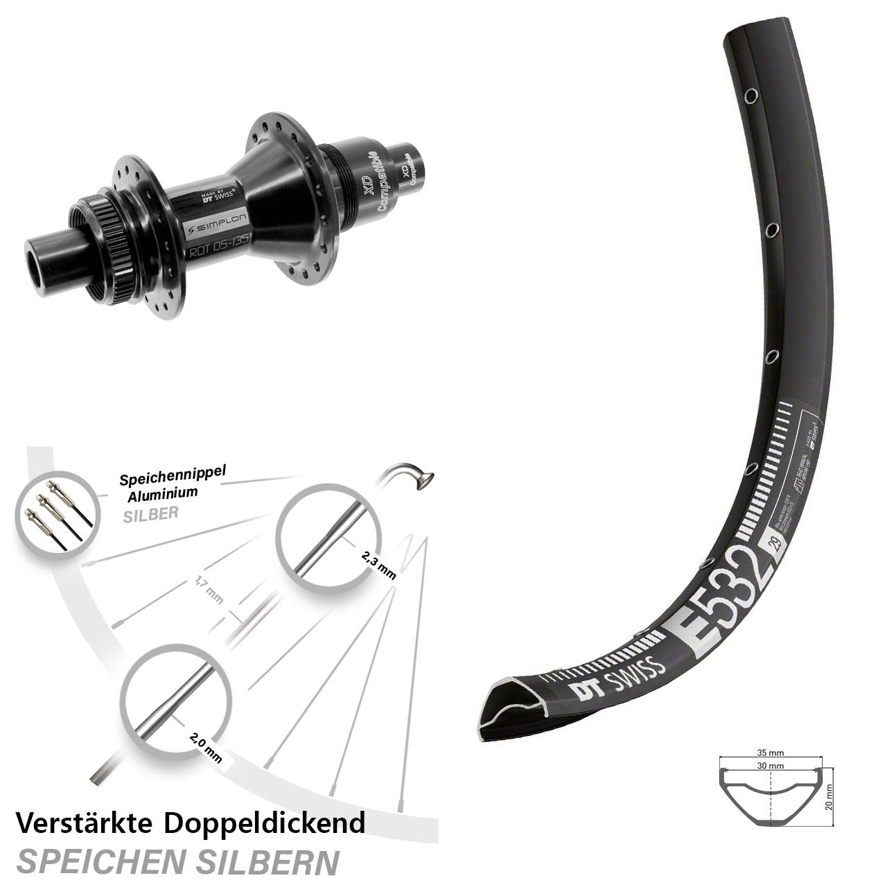 DT Swiss E 532 DT Swiss 370 29 Zoll Disc Hinterrad 12x142 XD