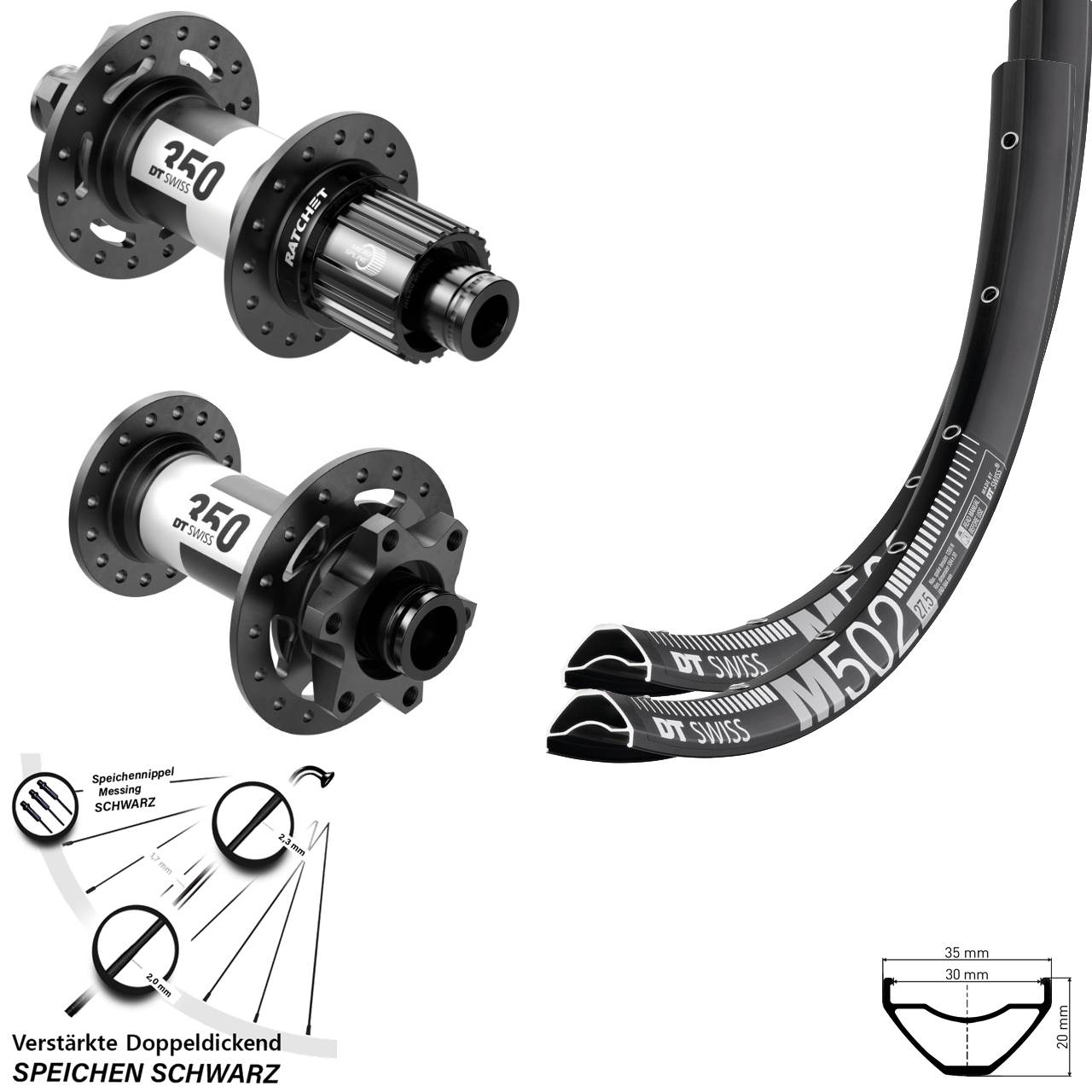 DT Swiss M502-350 29 Zoll Laufradsatz 15x110 12x148 Boost 6-Loch Shimano Micro Spline