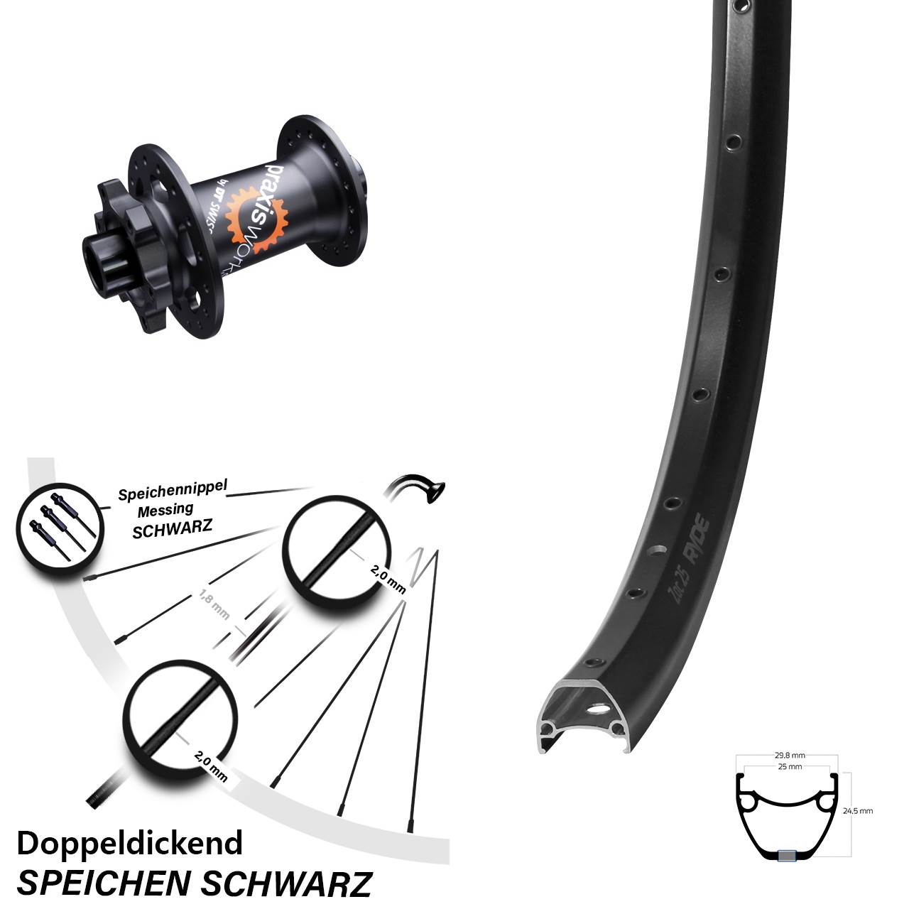 Vorderrad 6-Loch 28-29 Zoll Ryde ZAC 25 DT Swiss 350 12x100