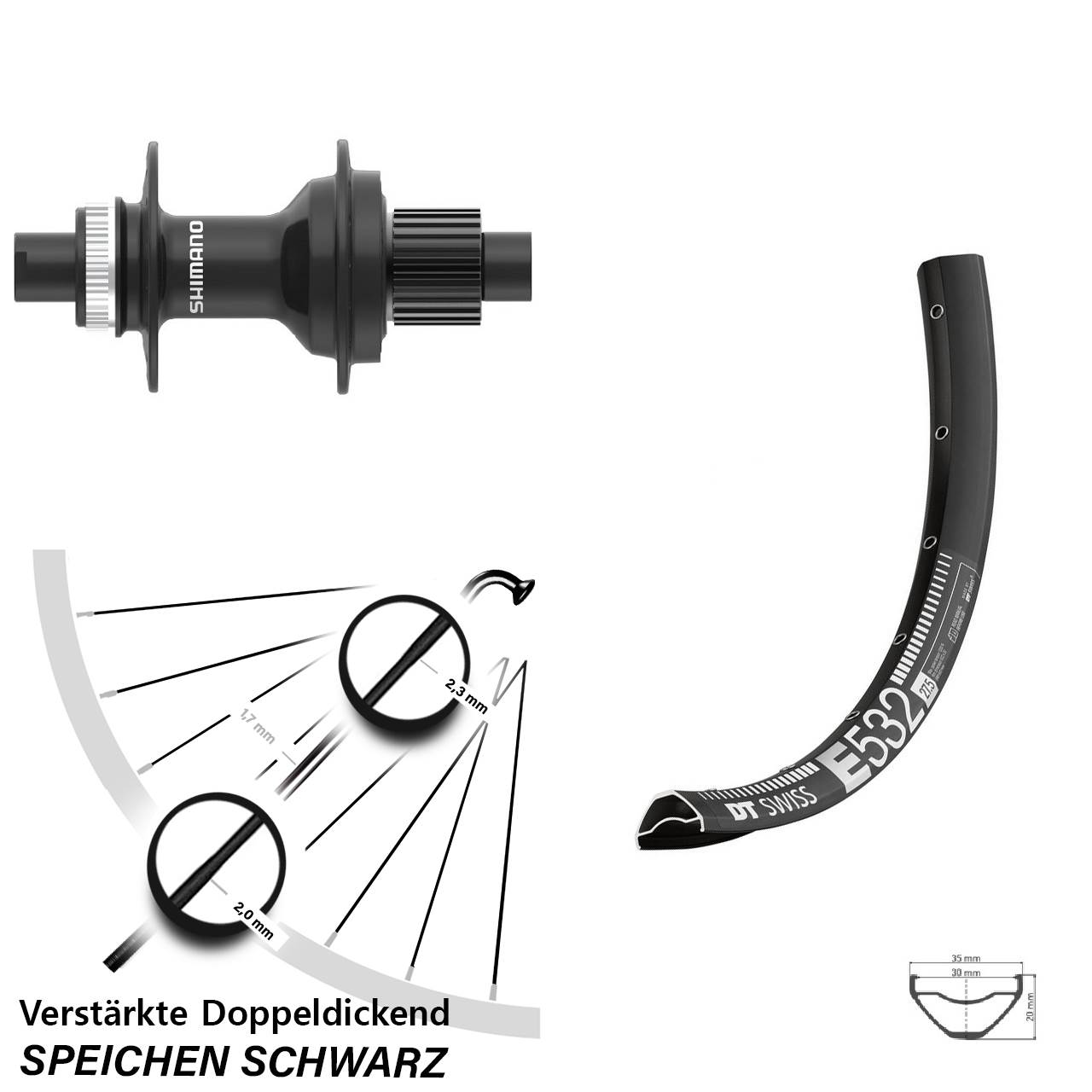 Disc Hinterrad 29 Zoll DT Swiss E532 Shimano FH-MT410 Micro Spline 12x142